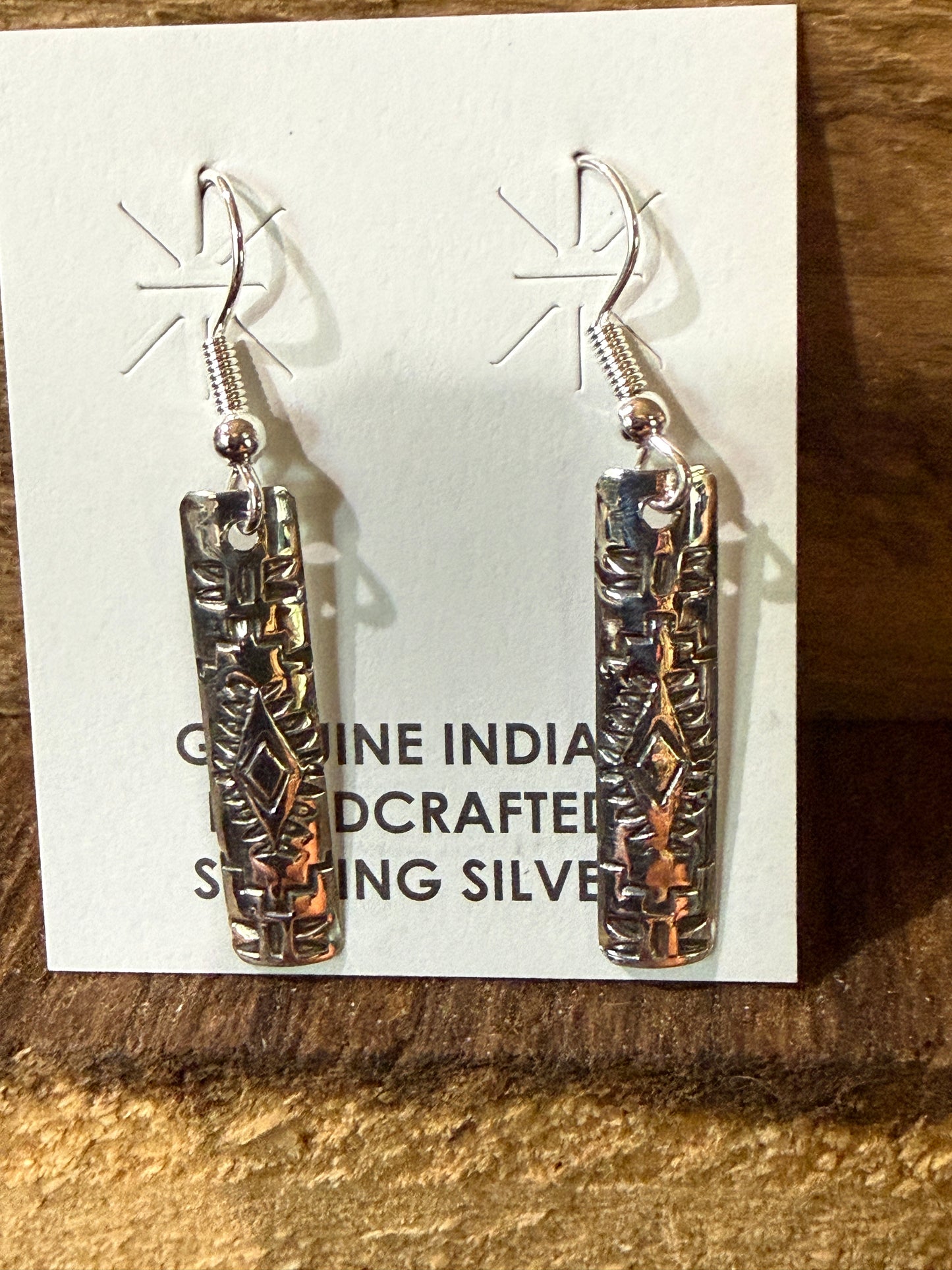 Navajo Handmade Florence Tahe Signed Wire Earrings Sterling Silver 1.75 Drop