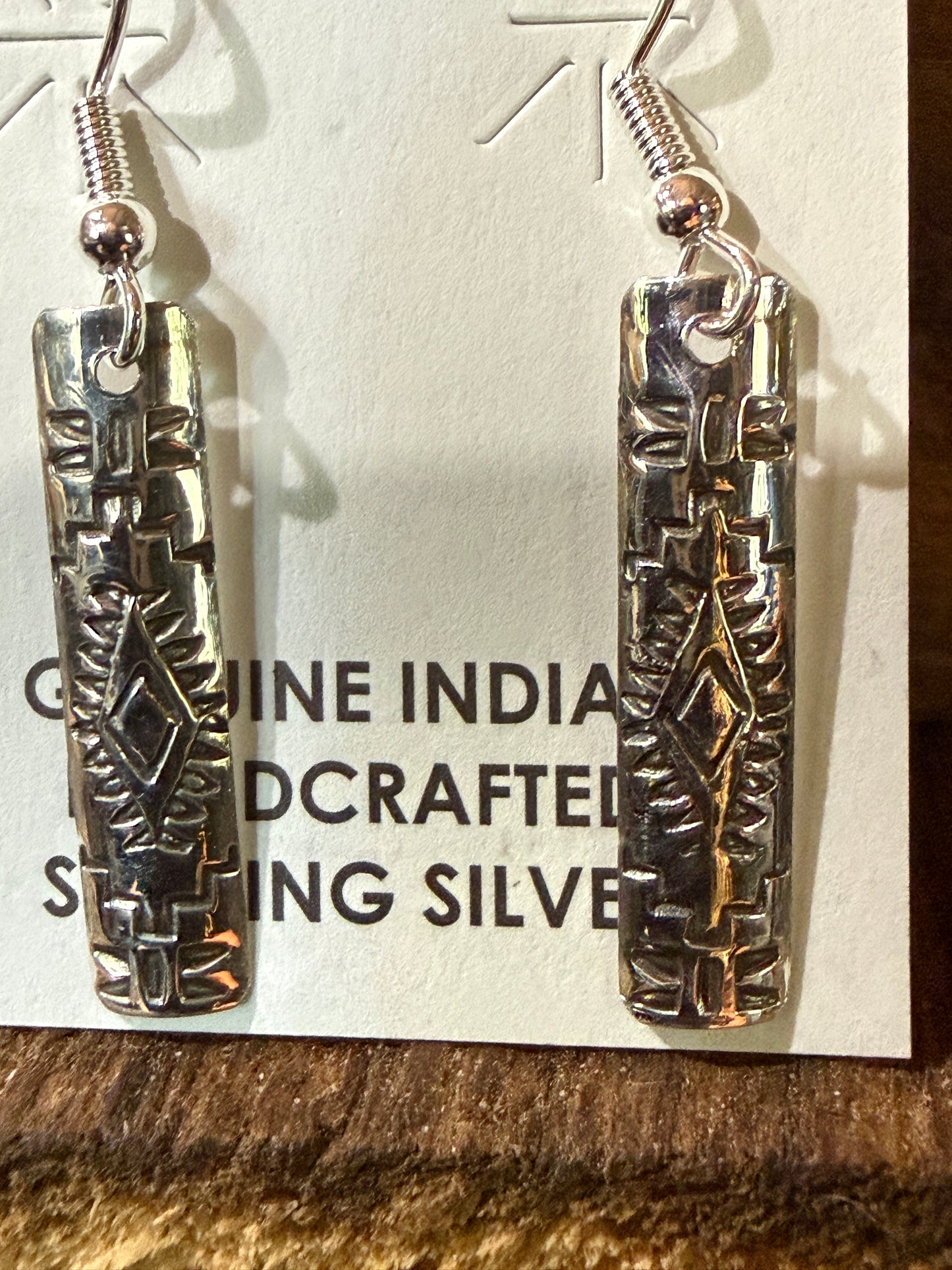 Navajo Handmade Florence Tahe Signed Wire Earrings Sterling Silver 1.75 Drop