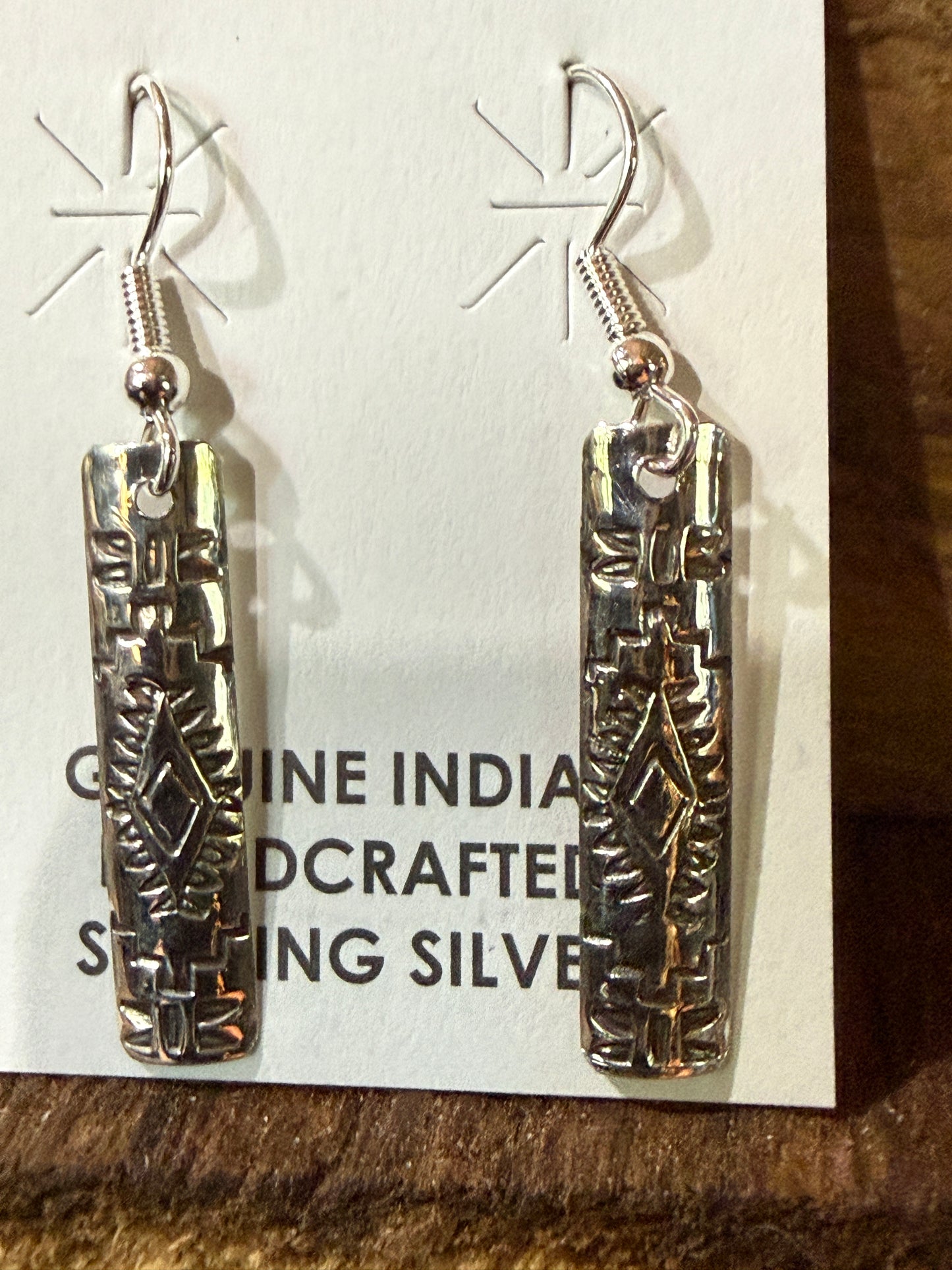 Navajo Handmade Florence Tahe Signed Wire Earrings Sterling Silver 1.75 Drop