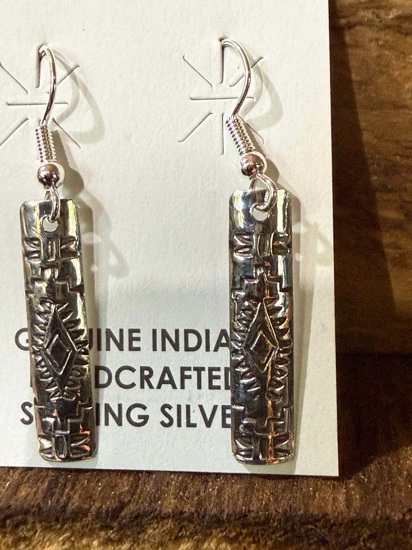 Navajo Handmade Florence Tahe Signed Wire Earrings Sterling Silver 1.75 Drop