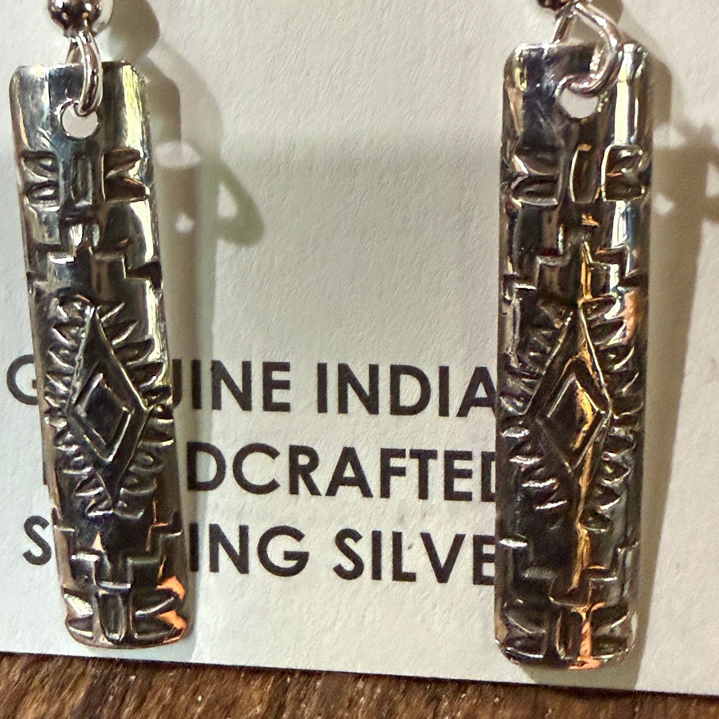 Navajo Handmade Florence Tahe Signed Wire Earrings Sterling Silver 1.75 Drop