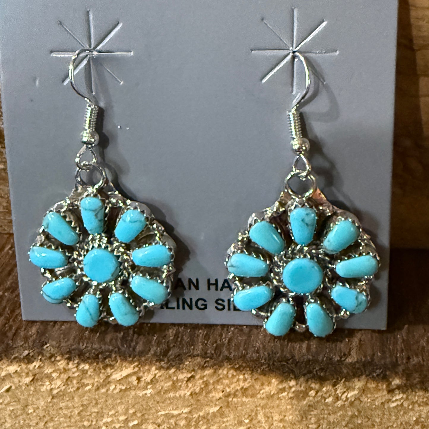 Navajo Handmade Juliana Benally Kingman Drop Earring Cluster Sterling Silver