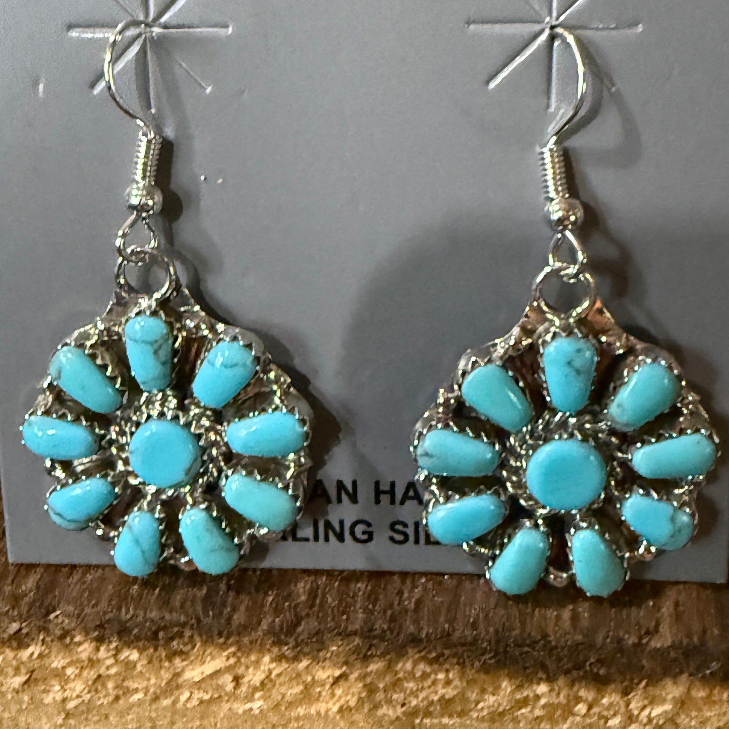 Navajo Handmade Juliana Benally Kingman Drop Earring Cluster Sterling Silver