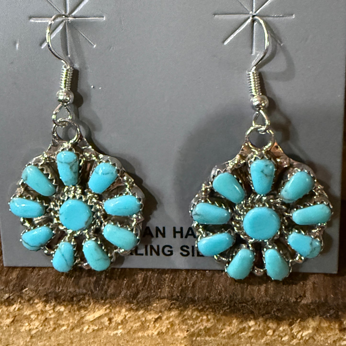 Navajo Handmade Juliana Benally Kingman Drop Earring Cluster Sterling Silver