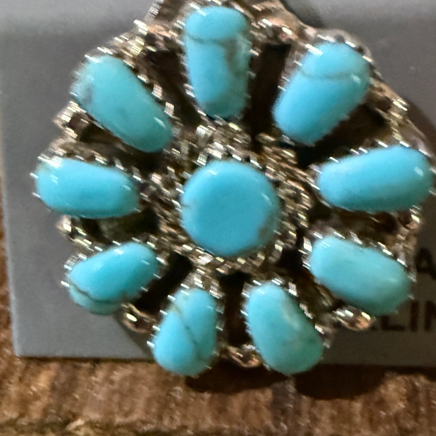 Navajo Handmade Juliana Benally Kingman Drop Earring Cluster Sterling Silver