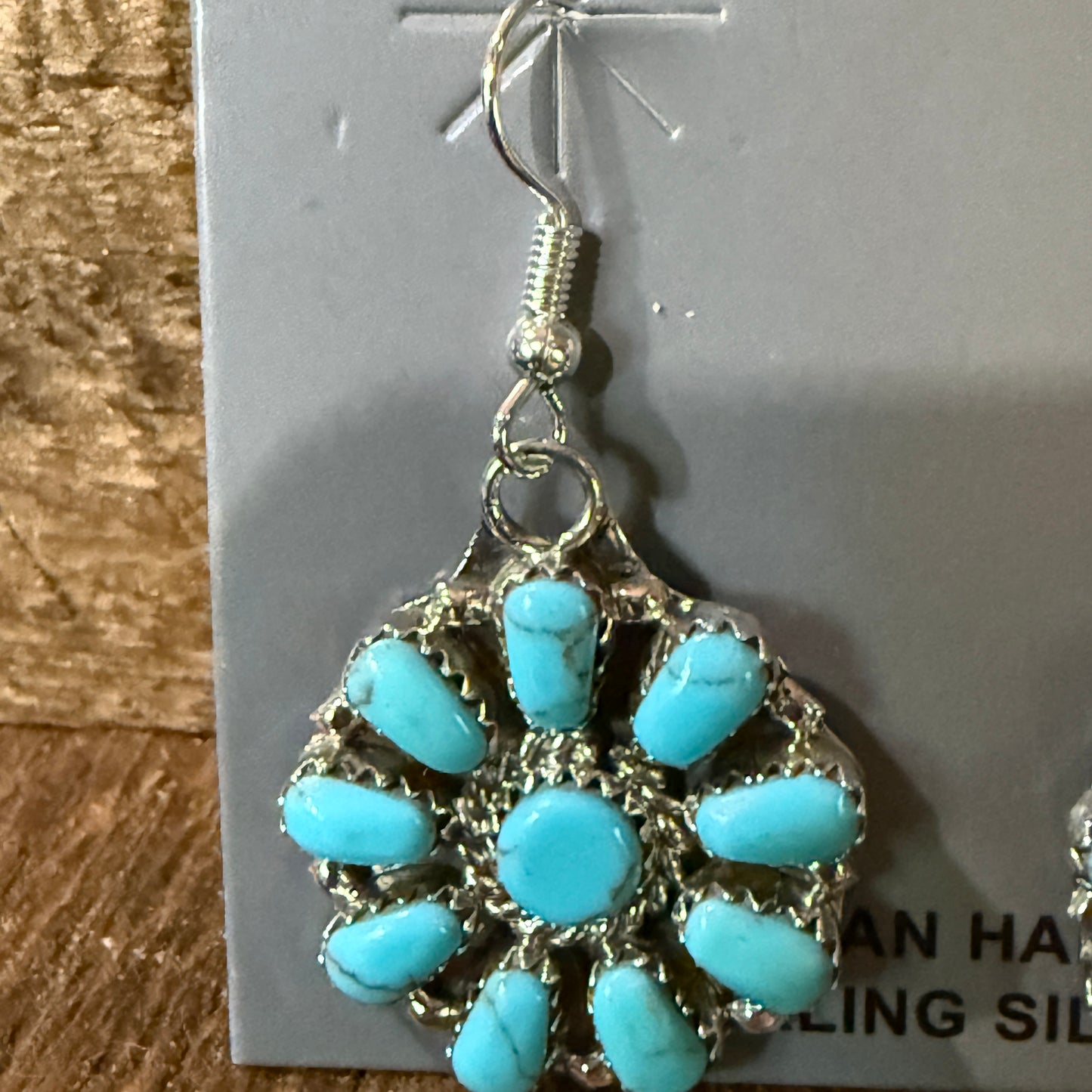 Navajo Handmade Juliana Benally Kingman Drop Earring Cluster Sterling Silver