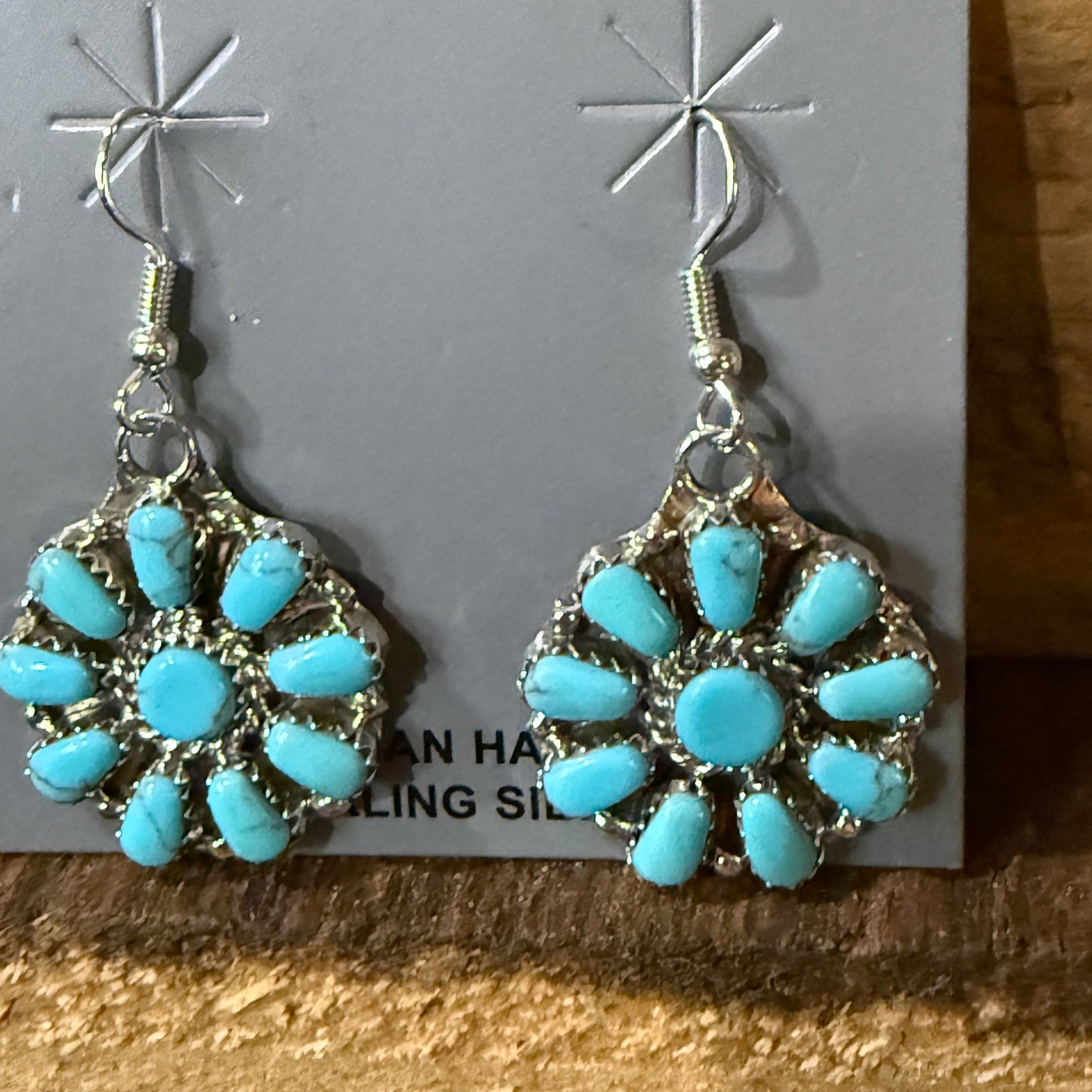 Navajo Handmade Juliana Benally Kingman Drop Earring Cluster Sterling Silver