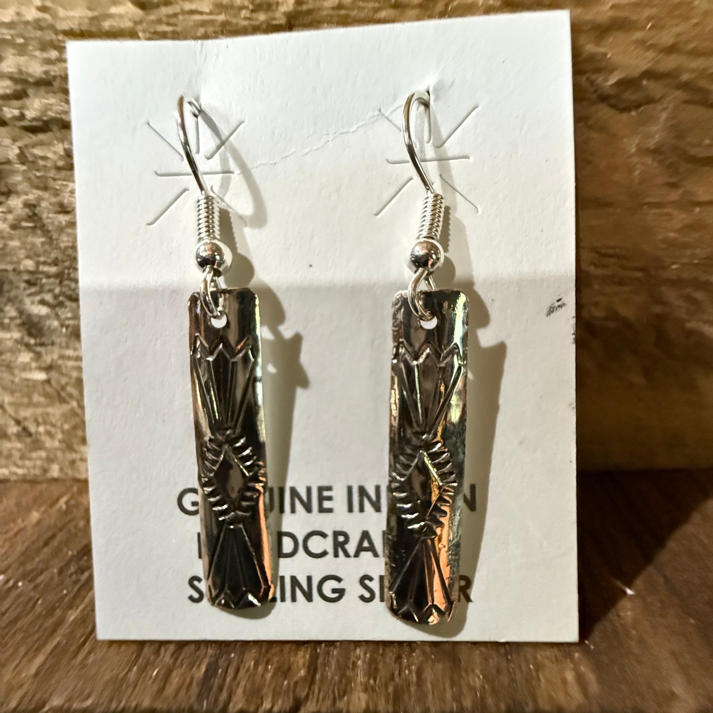 Navajo Handmade Florence Tahe Signed Wire Earrings Sterling Silver 1.75 Drop