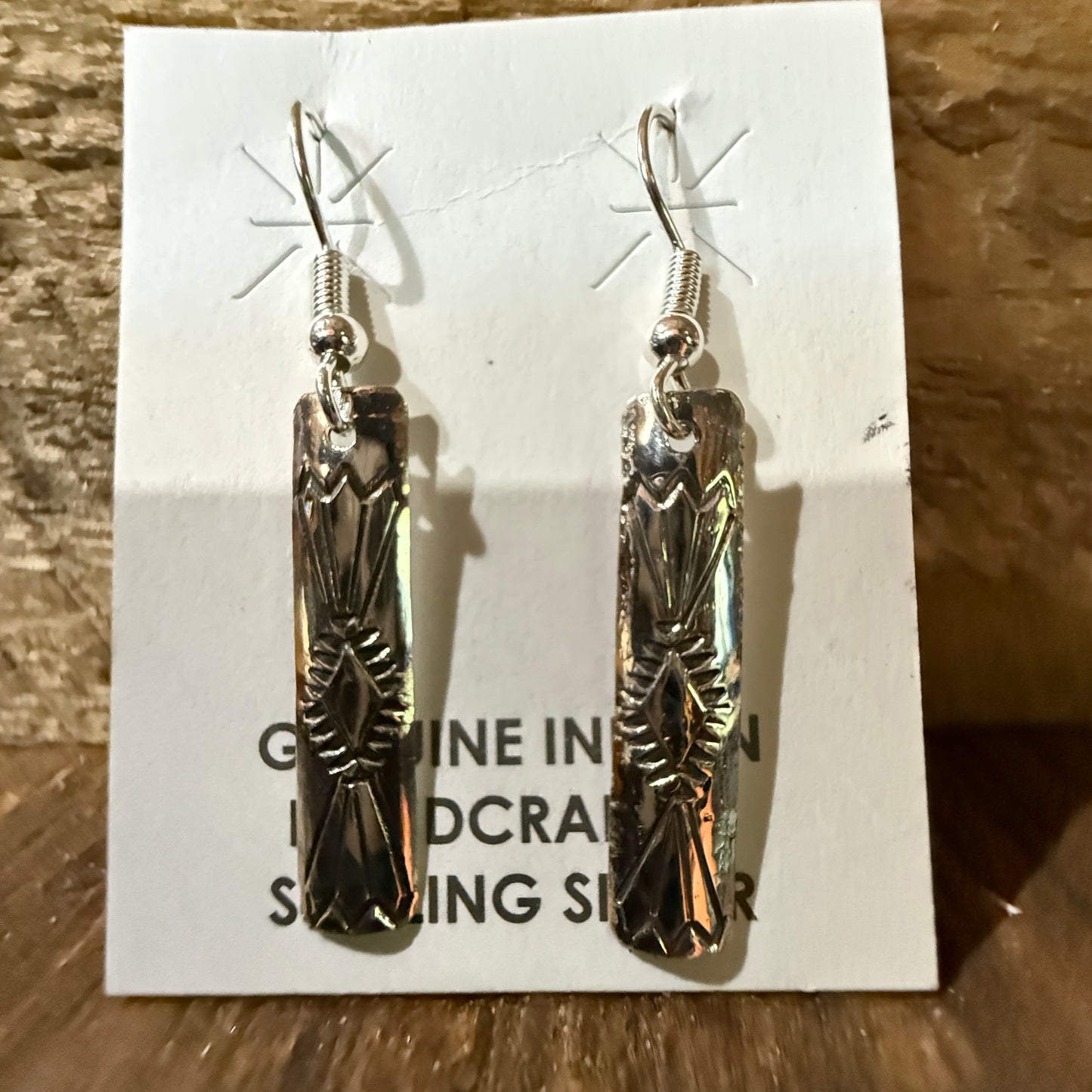 Navajo Handmade Florence Tahe Signed Wire Earrings Sterling Silver 1.75 Drop