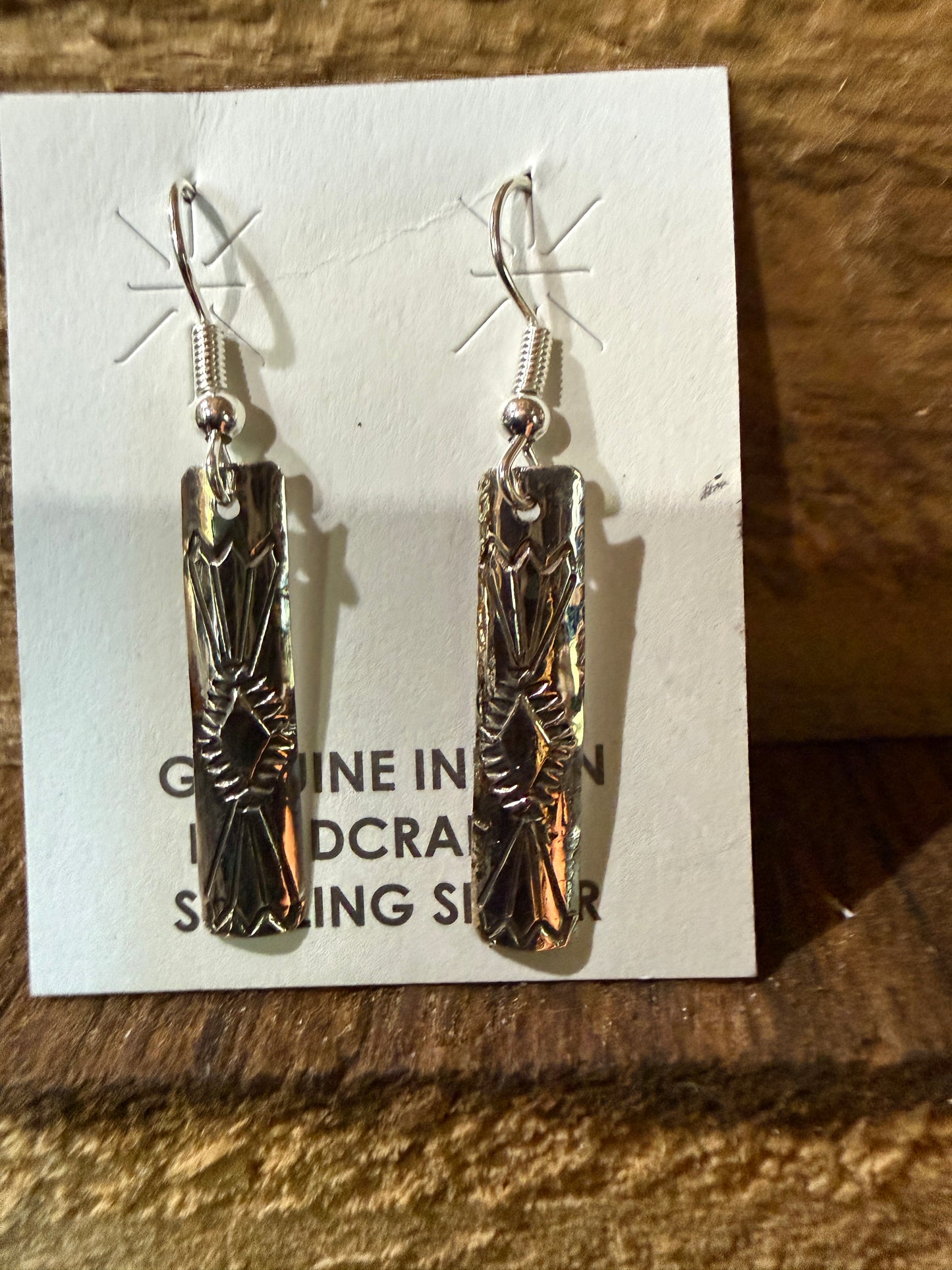 Navajo Handmade Florence Tahe Signed Wire Earrings Sterling Silver 1.75 Drop