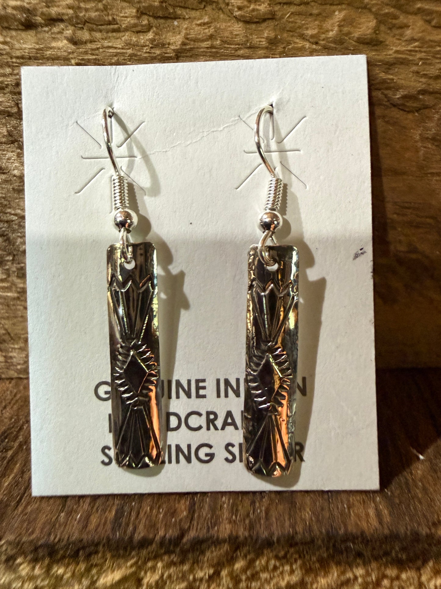 Navajo Handmade Florence Tahe Signed Wire Earrings Sterling Silver 1.75 Drop