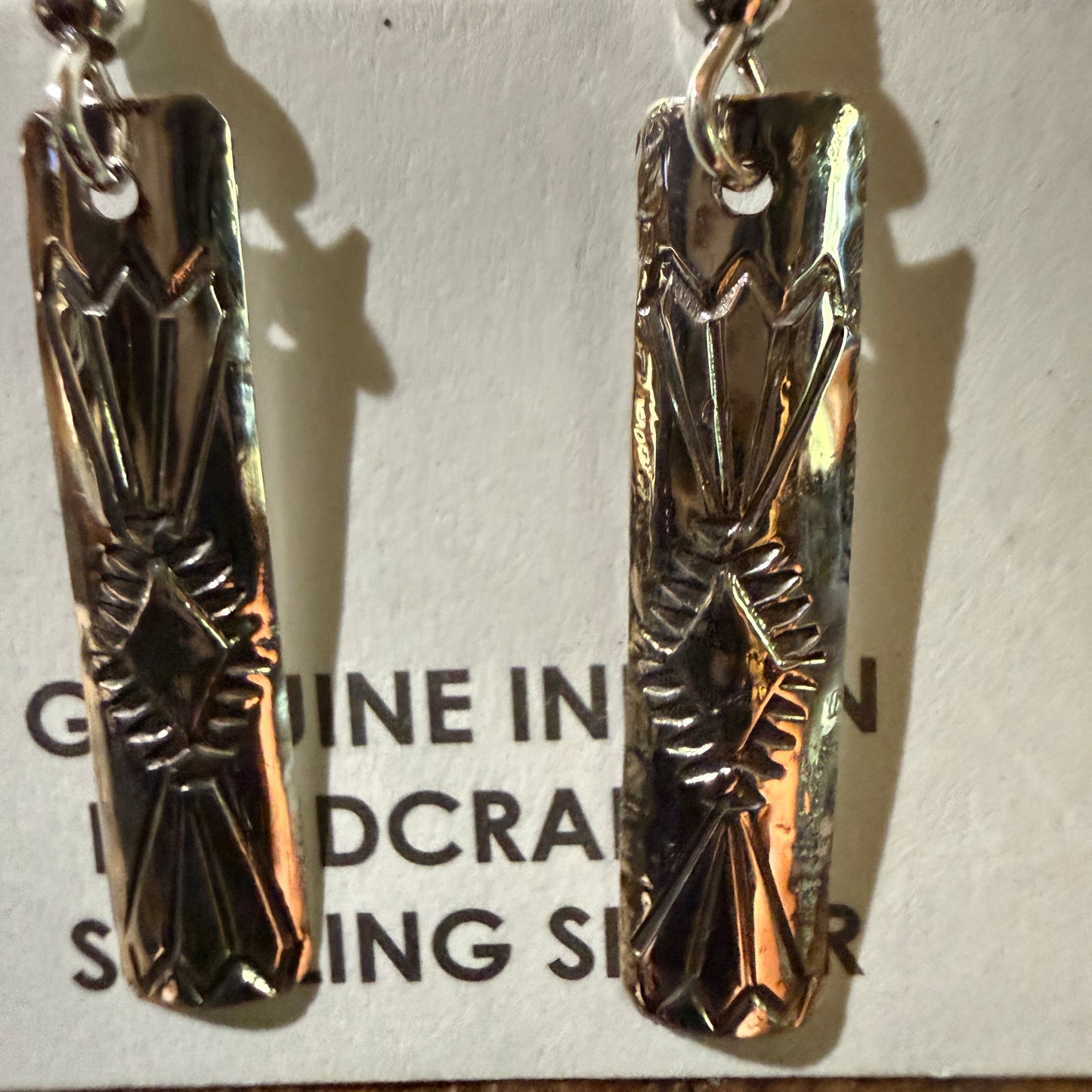 Navajo Handmade Florence Tahe Signed Wire Earrings Sterling Silver 1.75 Drop