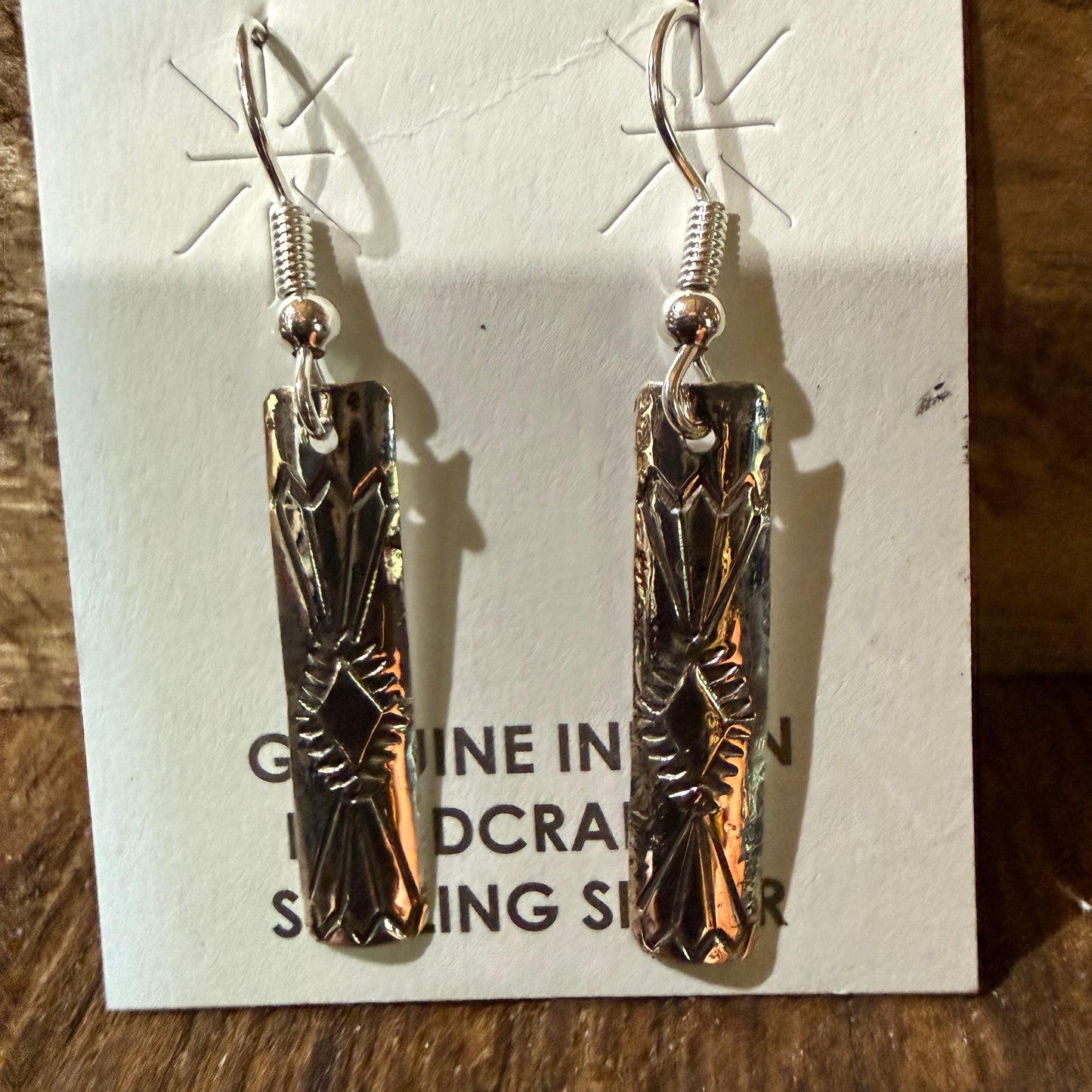 Navajo Handmade Florence Tahe Signed Wire Earrings Sterling Silver 1.75 Drop