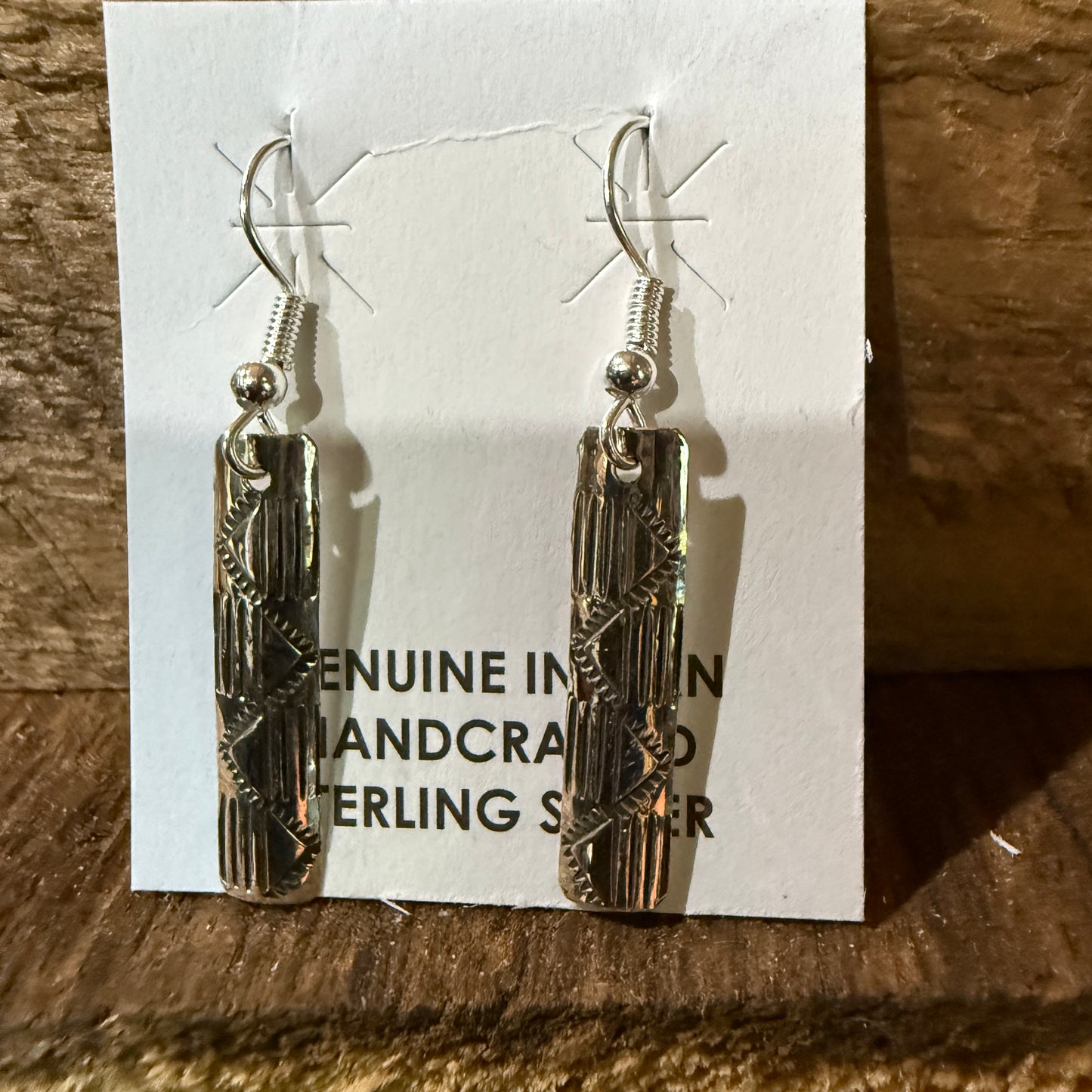 Navajo Florence Tahe Signed Wire Earrings Sterling Silver 1.75 Inch Drop