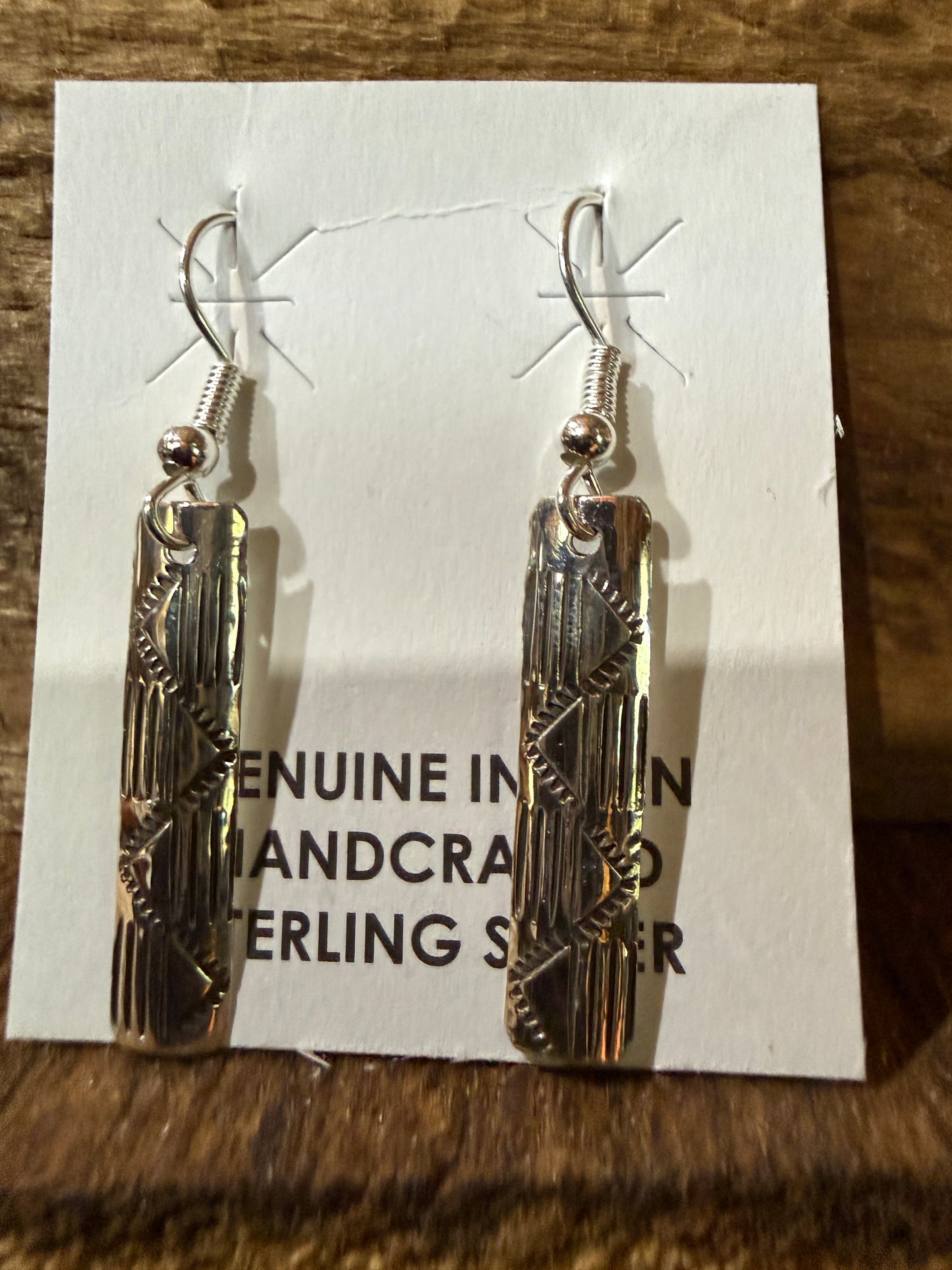 Navajo Florence Tahe Signed Wire Earrings Sterling Silver 1.75 Inch Drop