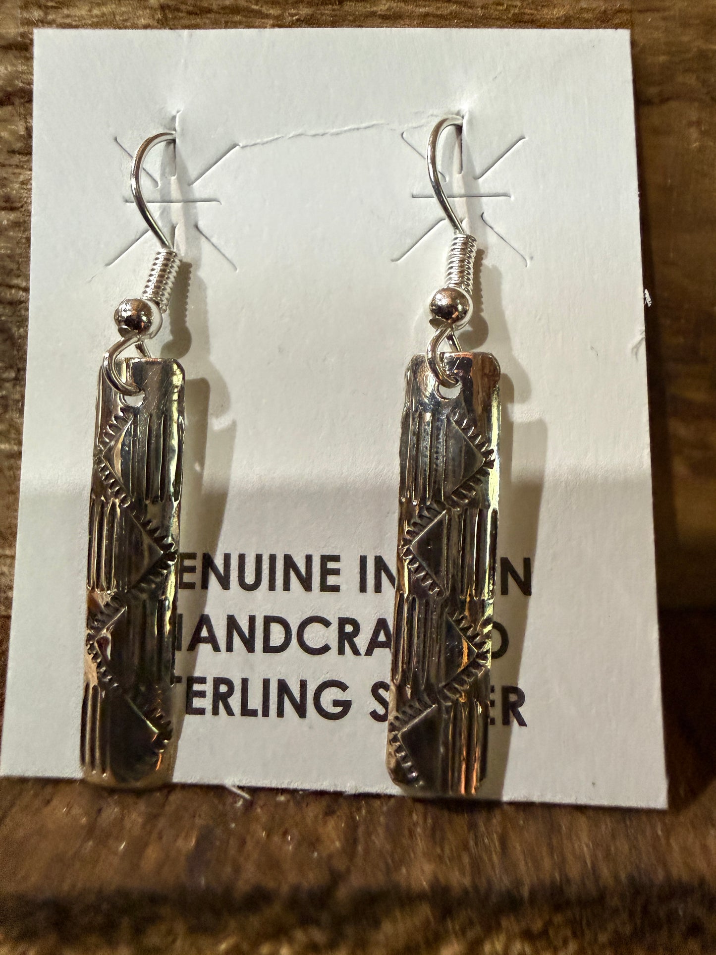 Navajo Florence Tahe Signed Wire Earrings Sterling Silver 1.75 Inch Drop