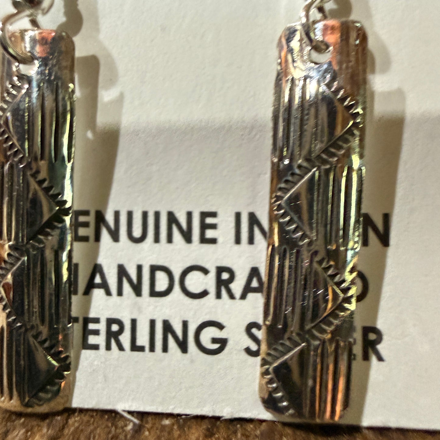 Navajo Florence Tahe Signed Wire Earrings Sterling Silver 1.75 Inch Drop