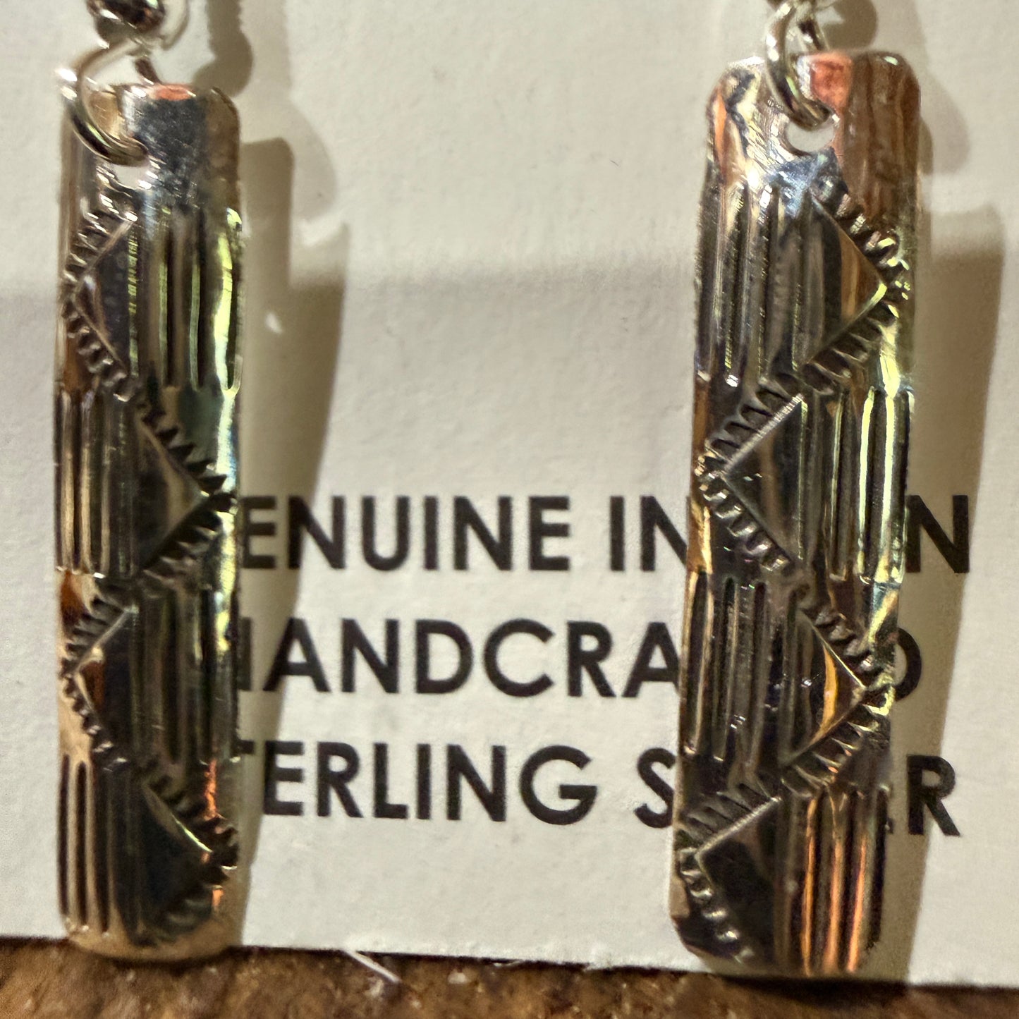 Navajo Florence Tahe Signed Wire Earrings Sterling Silver 1.75 Inch Drop