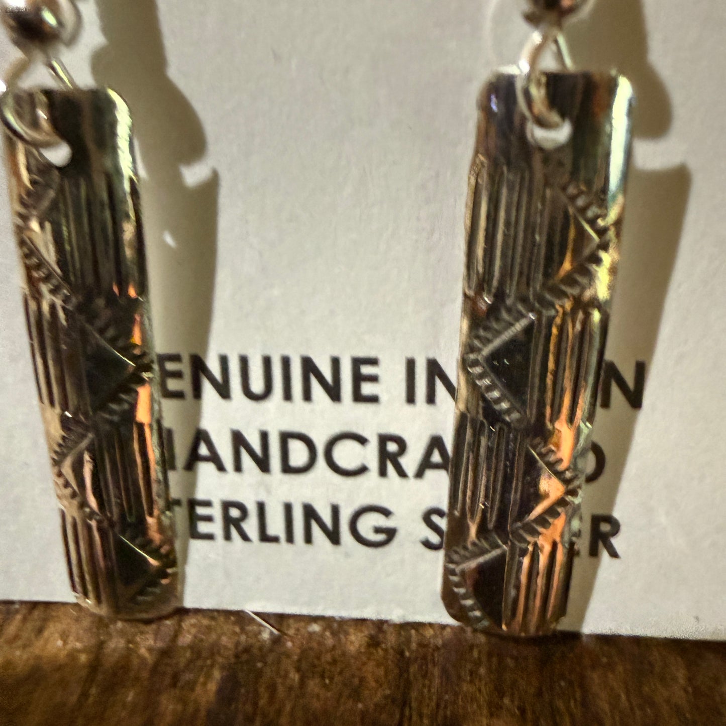 Navajo Florence Tahe Signed Wire Earrings Sterling Silver 1.75 Inch Drop
