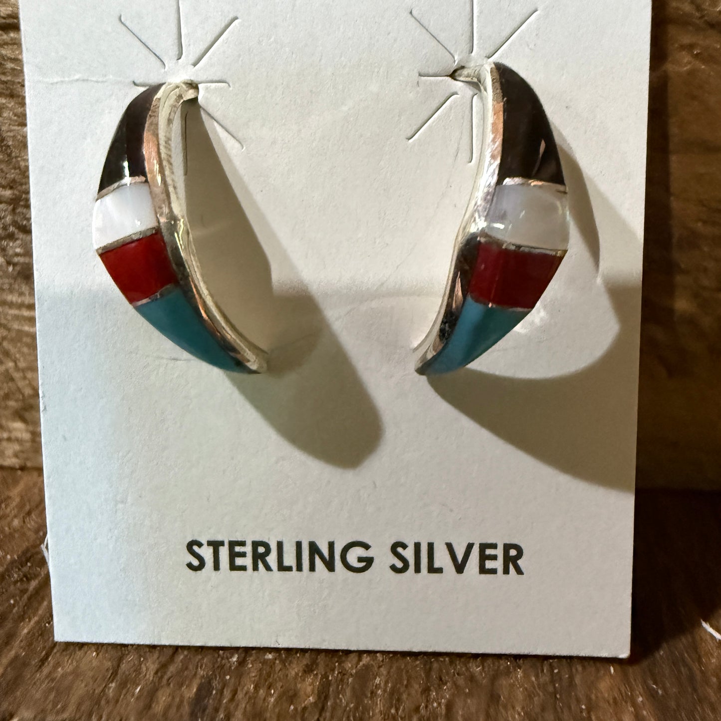 Zuni Handmade Inlaid Sterling Silver Stud Earring By Robert Kanesta