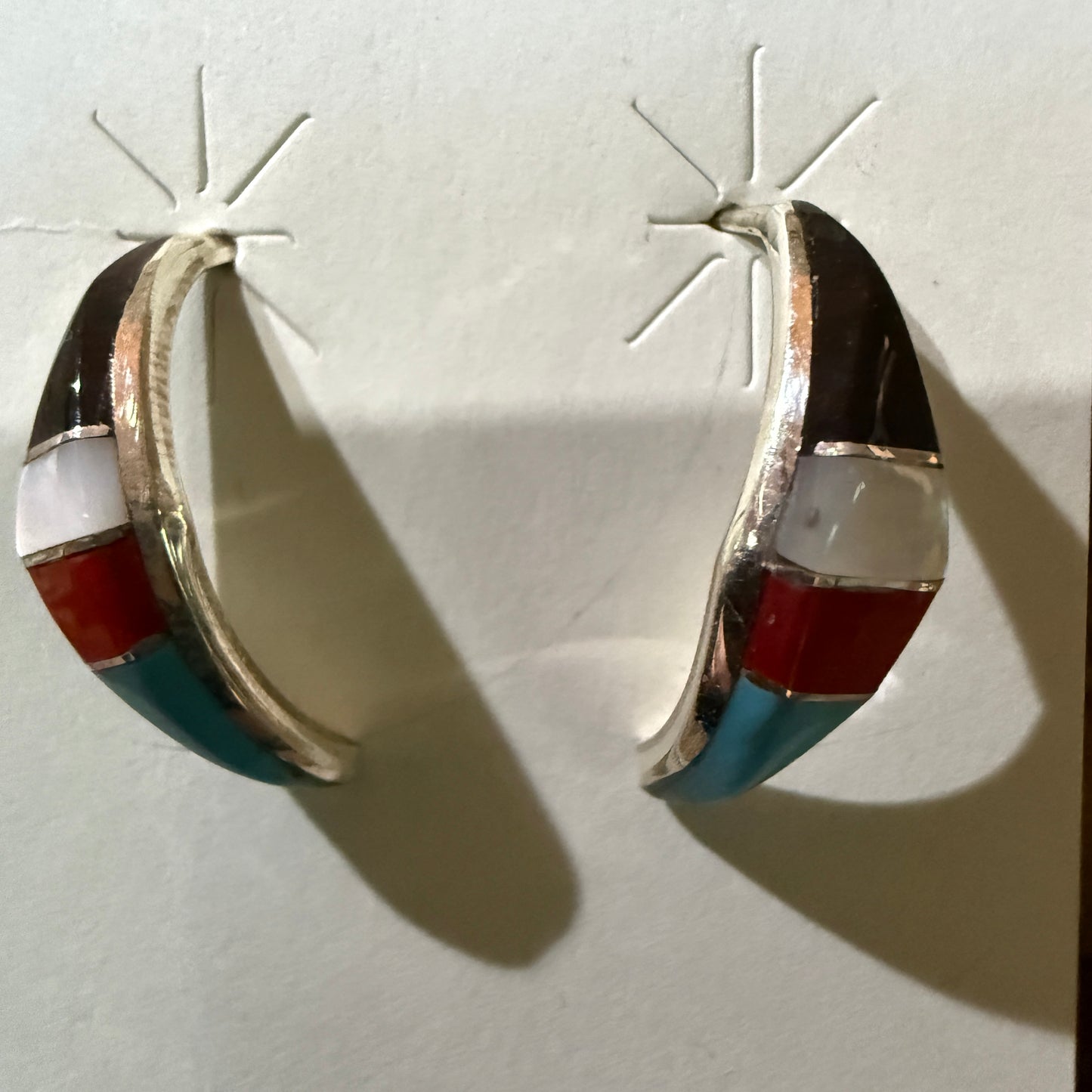 Zuni Handmade Inlaid Sterling Silver Stud Earring By Robert Kanesta