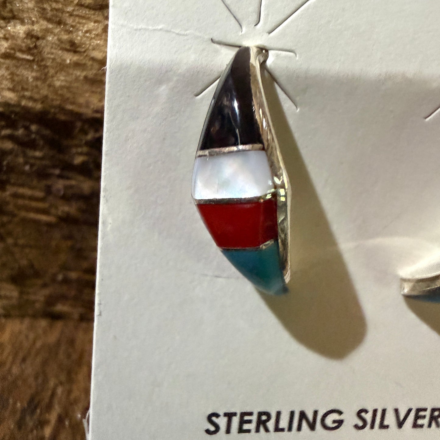 Zuni Handmade Inlaid Sterling Silver Stud Earring By Robert Kanesta