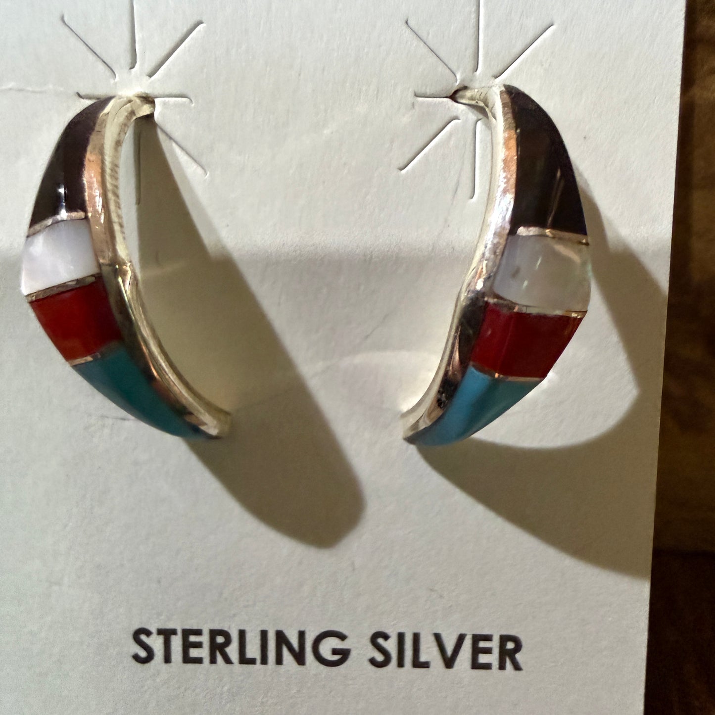 Zuni Handmade Inlaid Sterling Silver Stud Earring By Robert Kanesta
