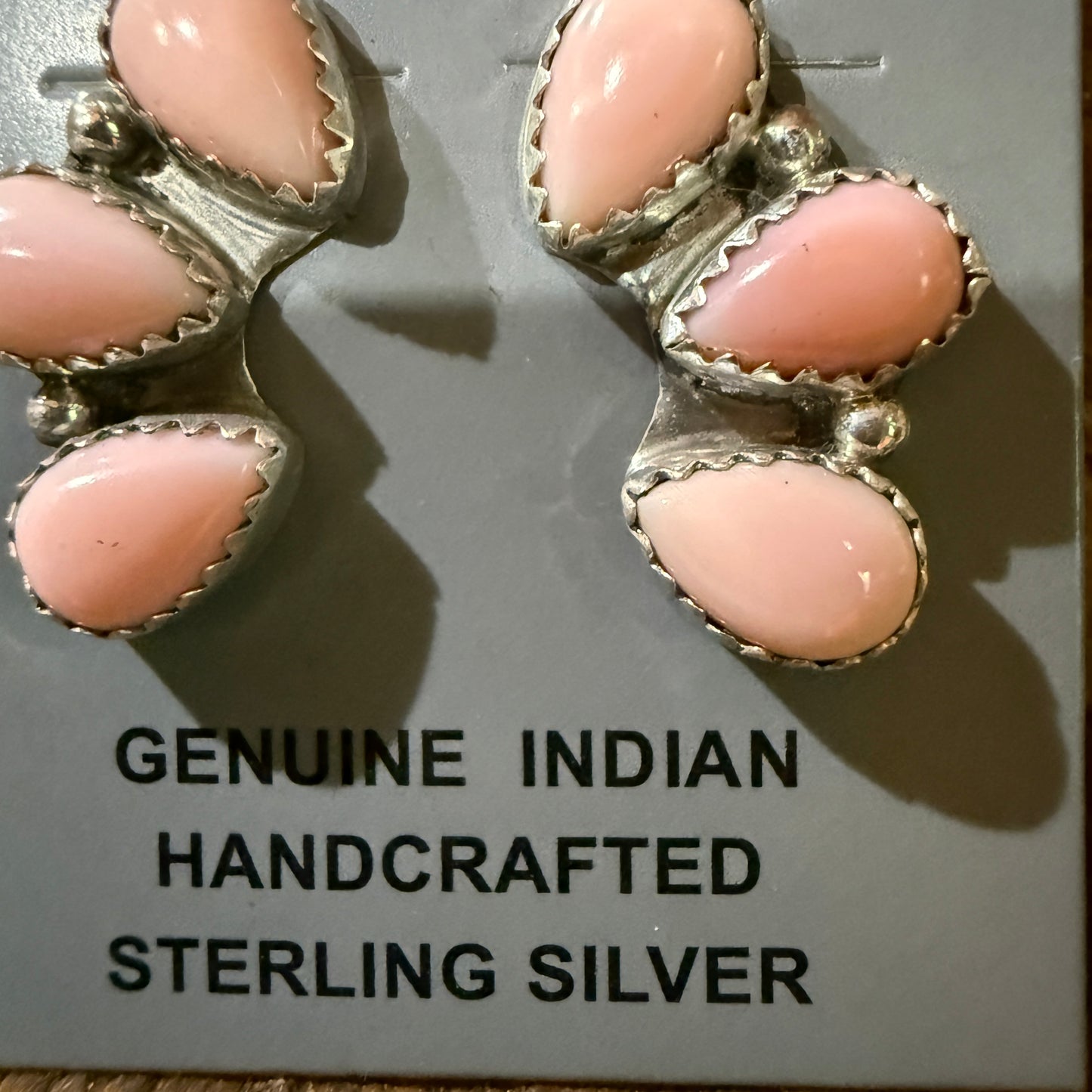 Navajo Handmade Pink Conch Stud Earring Half Cluster Sterling Silver 1 Inch