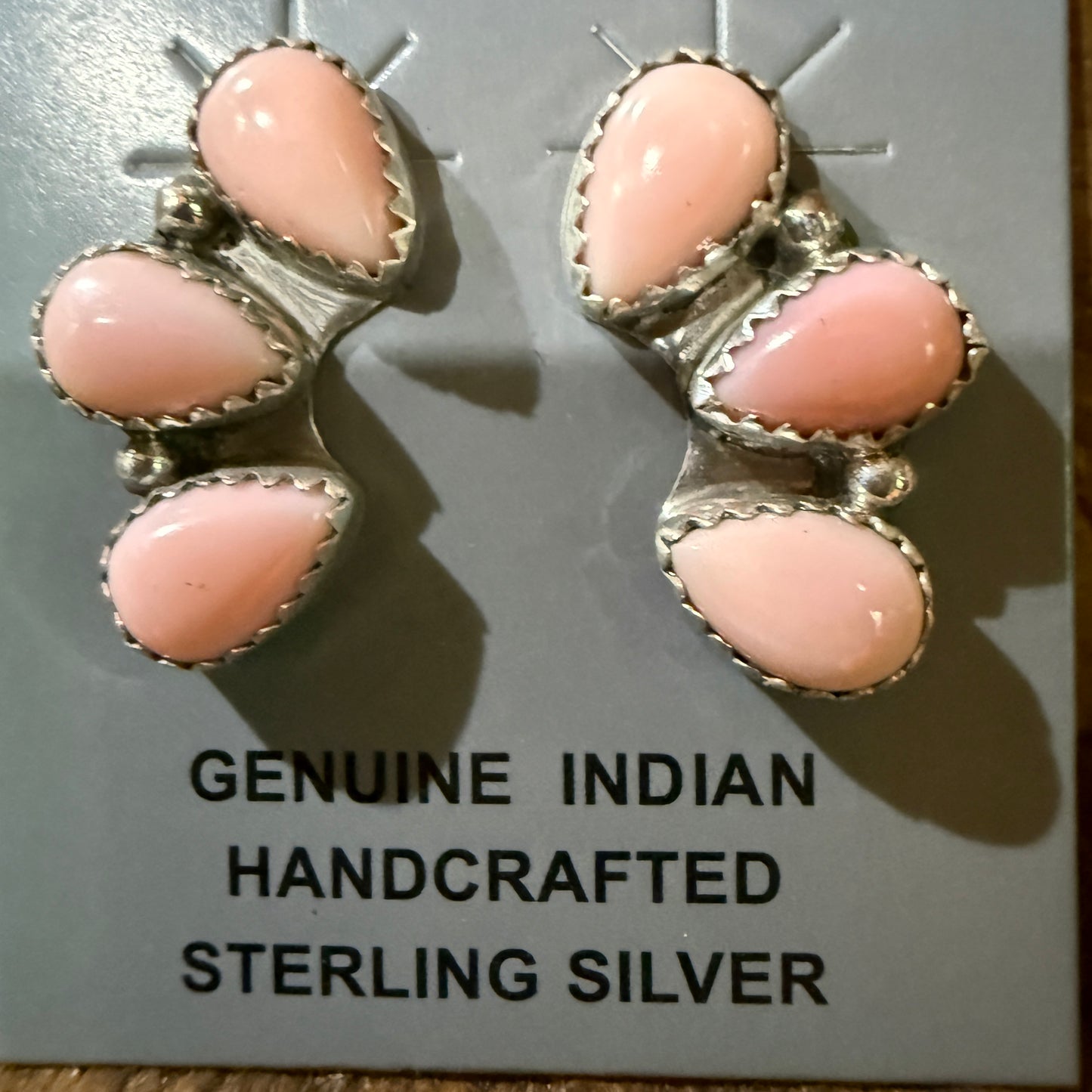 Navajo Handmade Pink Conch Stud Earring Half Cluster Sterling Silver 1 Inch