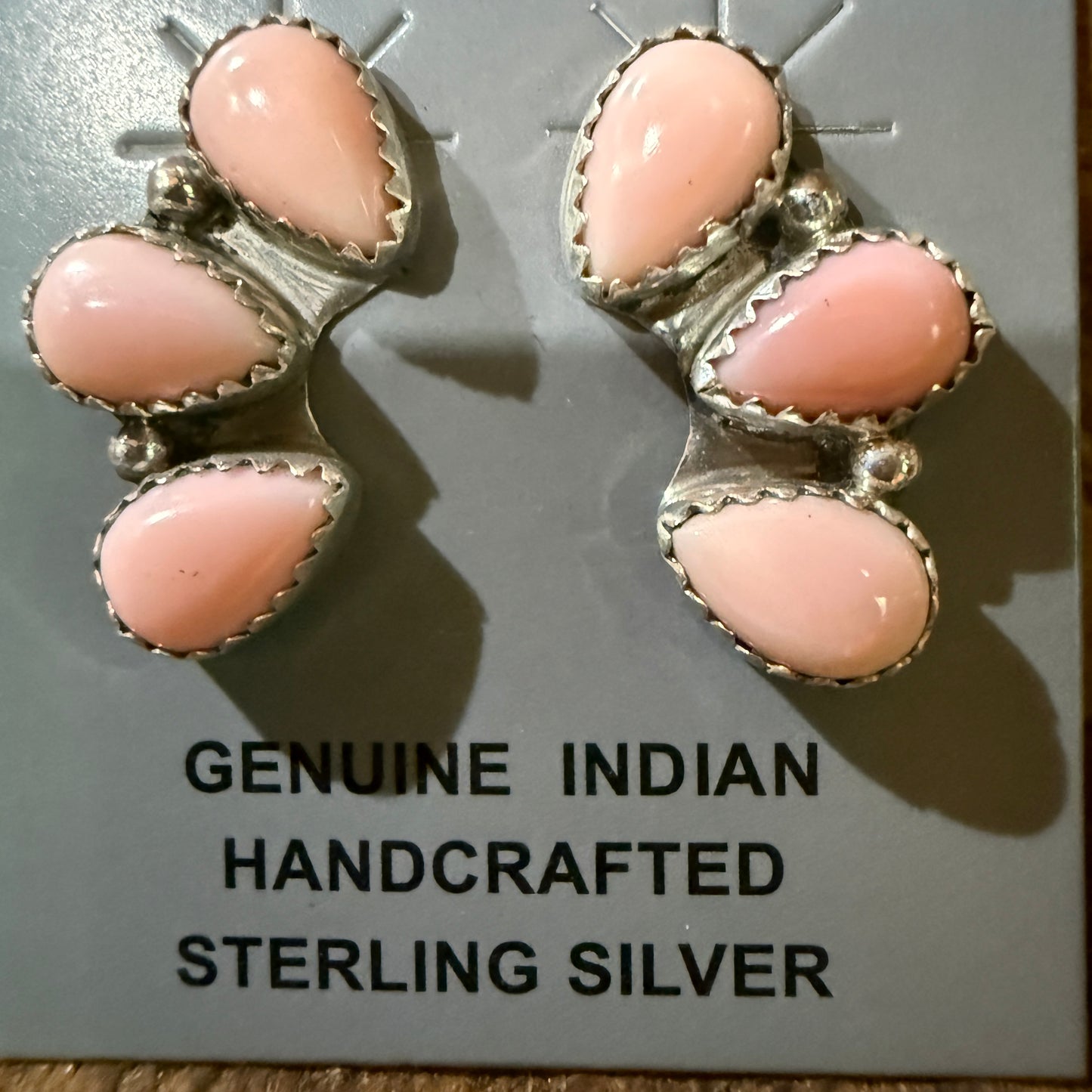 Navajo Handmade Pink Conch Stud Earring Half Cluster Sterling Silver 1 Inch
