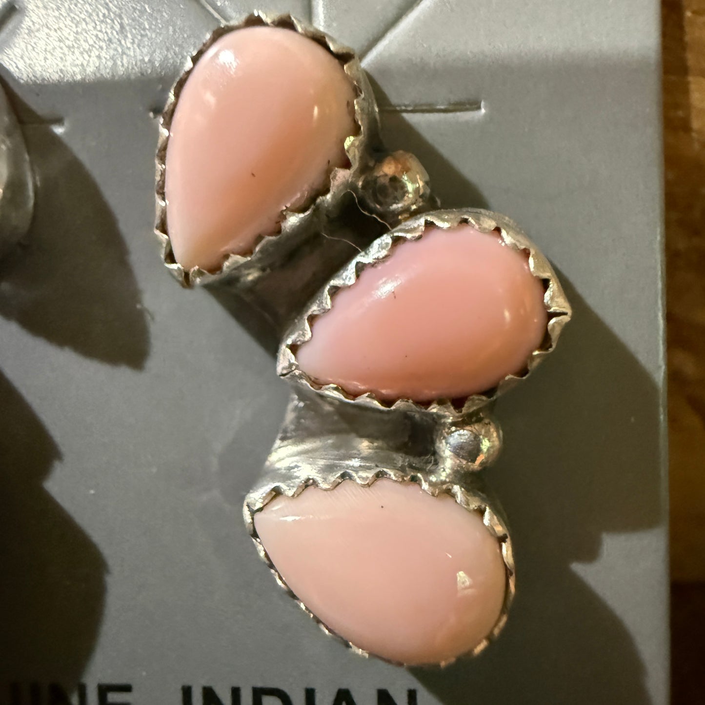 Navajo Handmade Pink Conch Stud Earring Half Cluster Sterling Silver 1 Inch