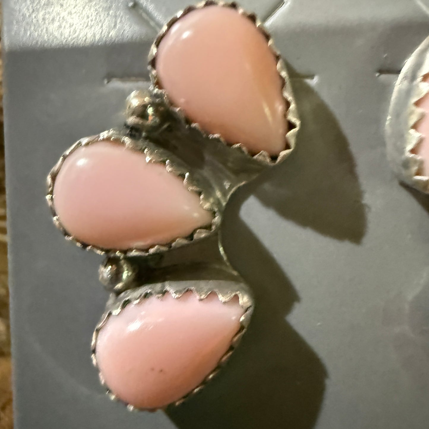 Navajo Handmade Pink Conch Stud Earring Half Cluster Sterling Silver 1 Inch