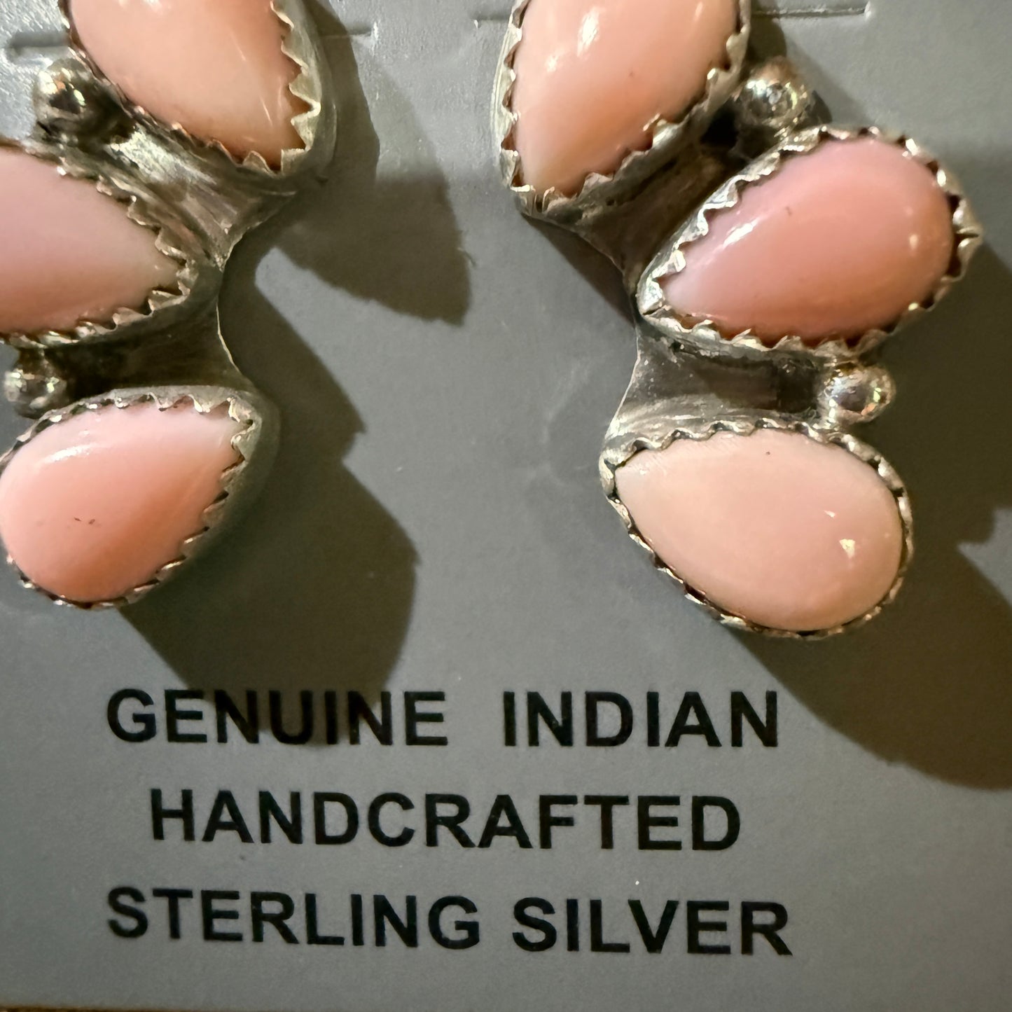 Navajo Handmade Pink Conch Stud Earring Half Cluster Sterling Silver 1 Inch