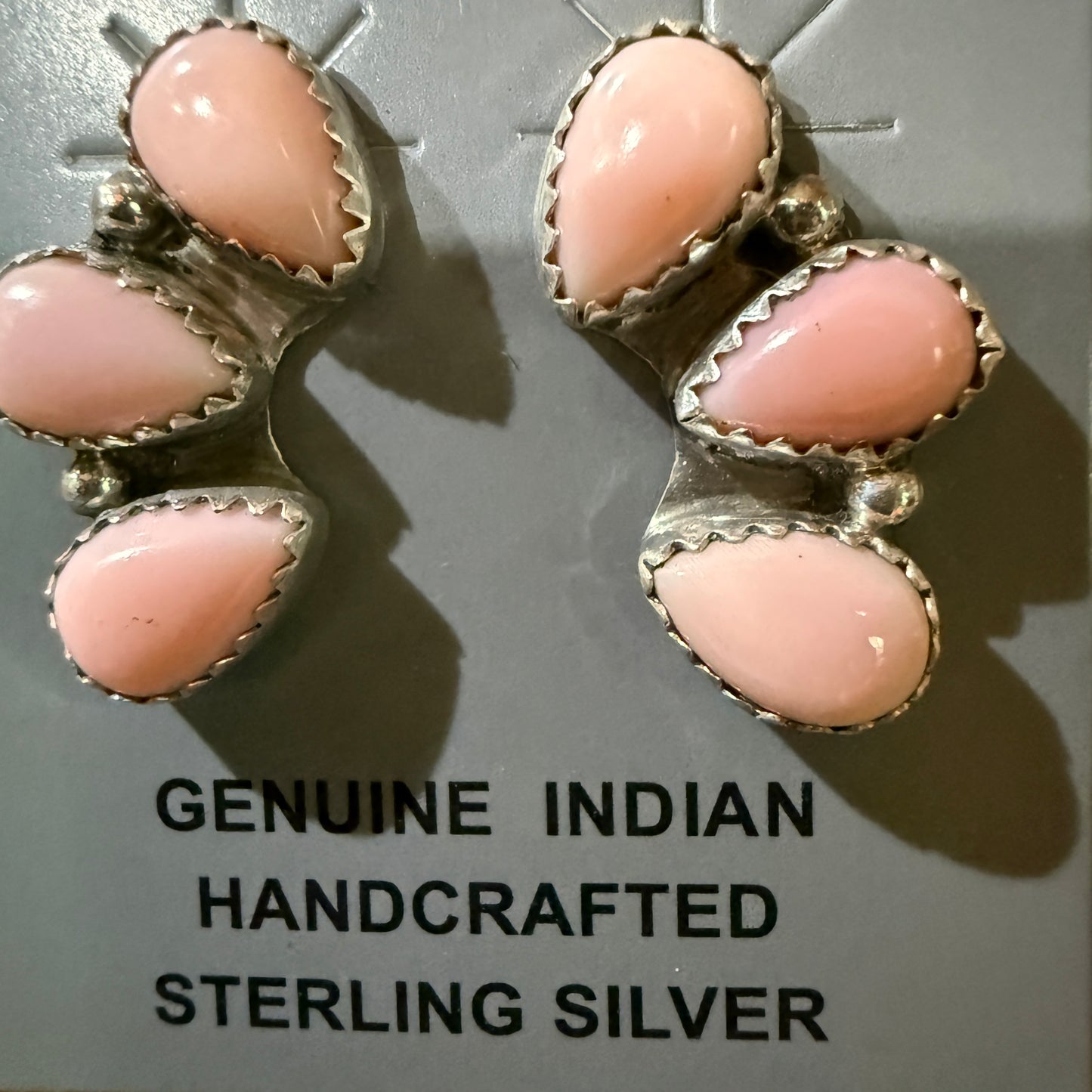 Navajo Handmade Pink Conch Stud Earring Half Cluster Sterling Silver 1 Inch