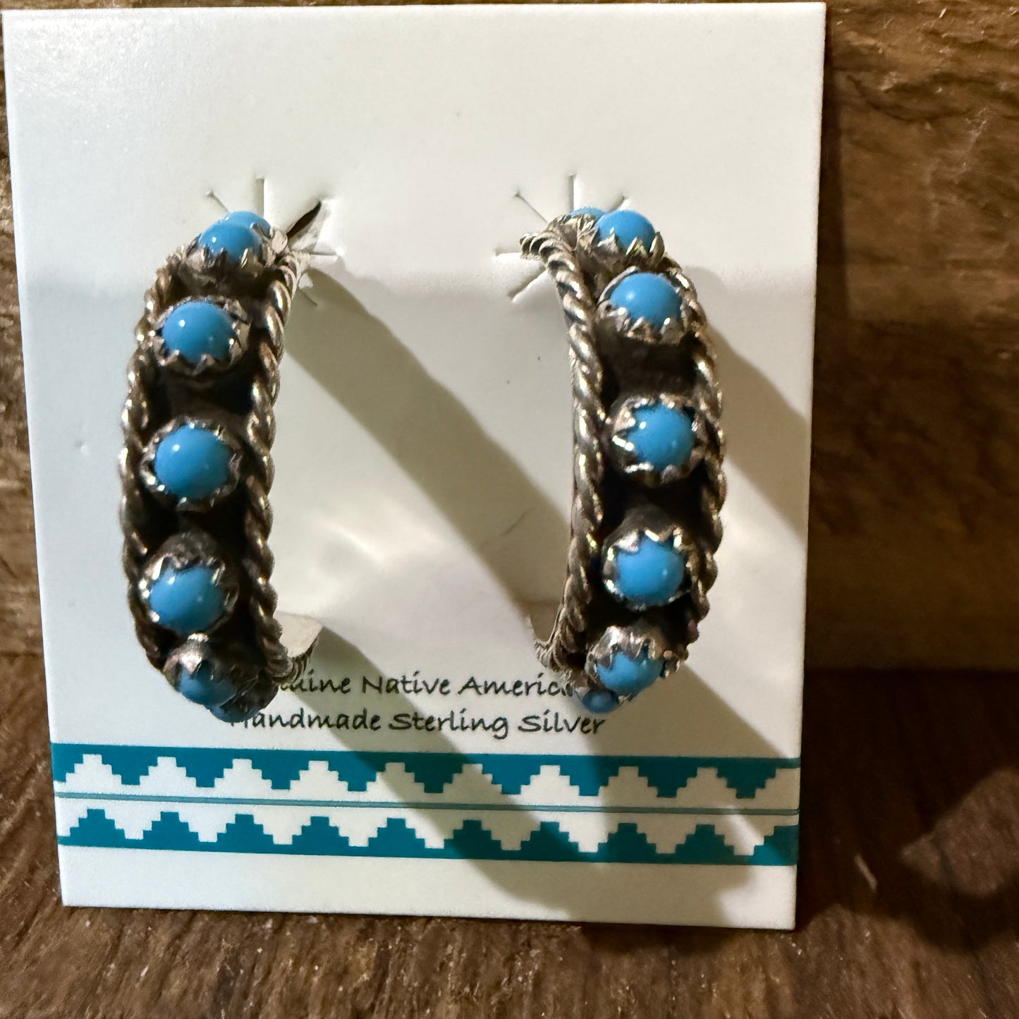 Navajo Handmade Falencia Yazzie Kingman Sterling Silver Hoop Earrings 0.75in