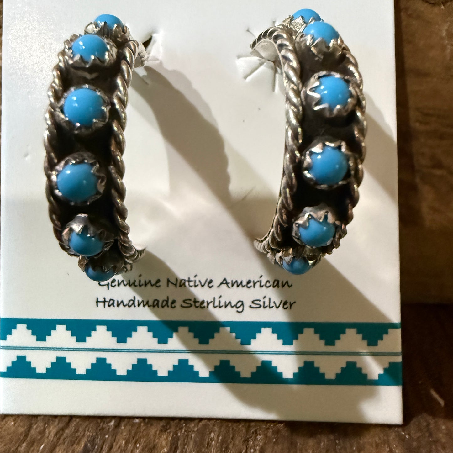 Navajo Handmade Falencia Yazzie Kingman Sterling Silver Hoop Earrings 0.75in