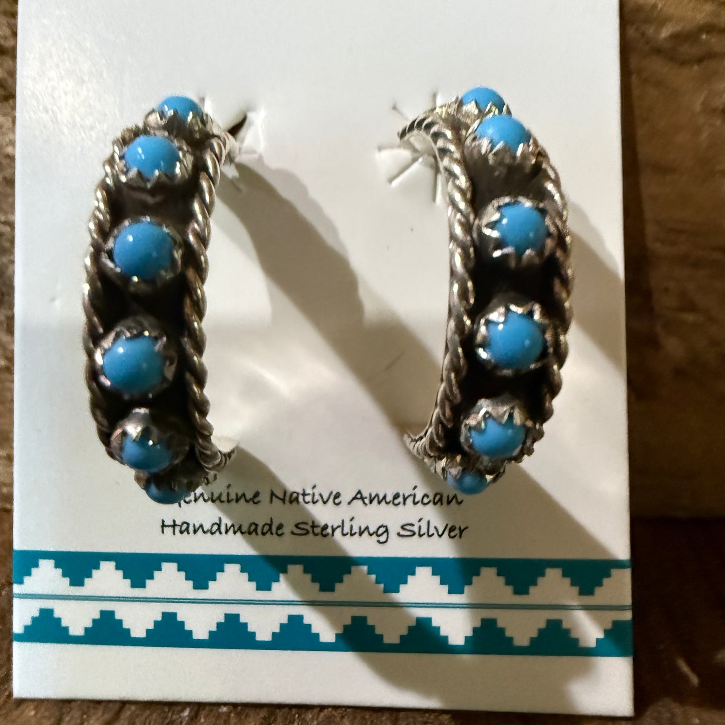 Navajo Handmade Falencia Yazzie Kingman Sterling Silver Hoop Earrings 0.75in