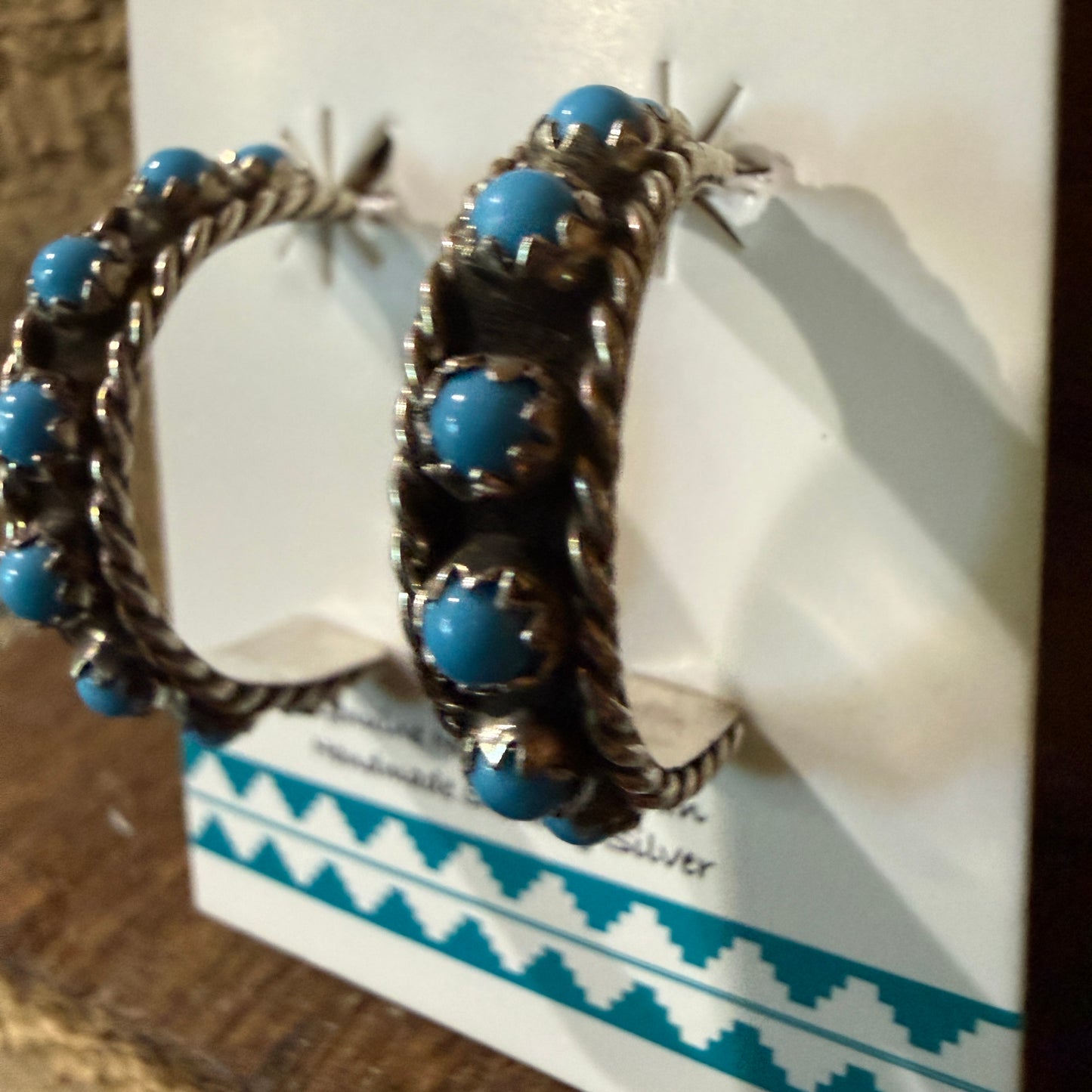 Navajo Handmade Falencia Yazzie Kingman Sterling Silver Hoop Earrings 0.75in