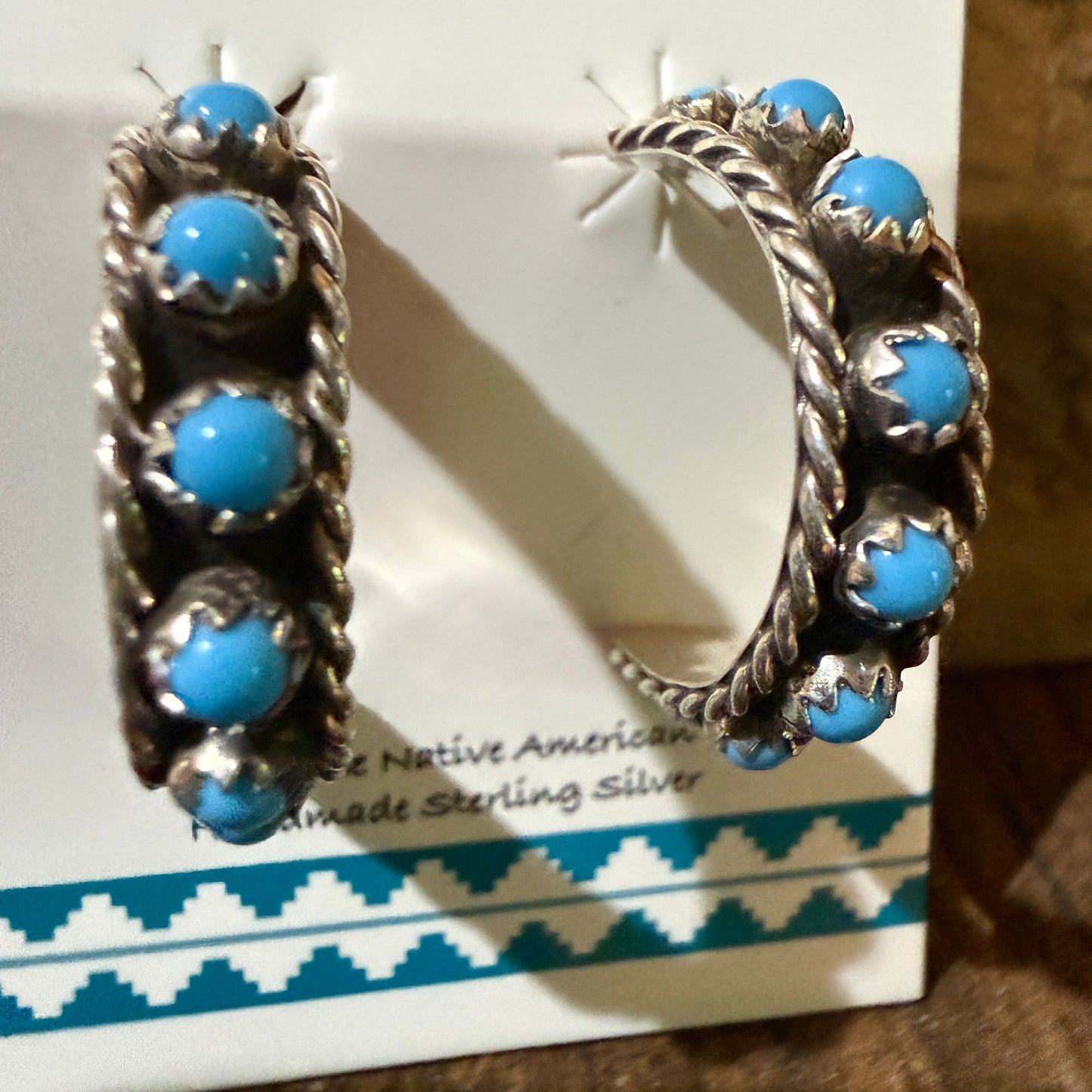 Navajo Handmade Falencia Yazzie Kingman Sterling Silver Hoop Earrings 0.75in