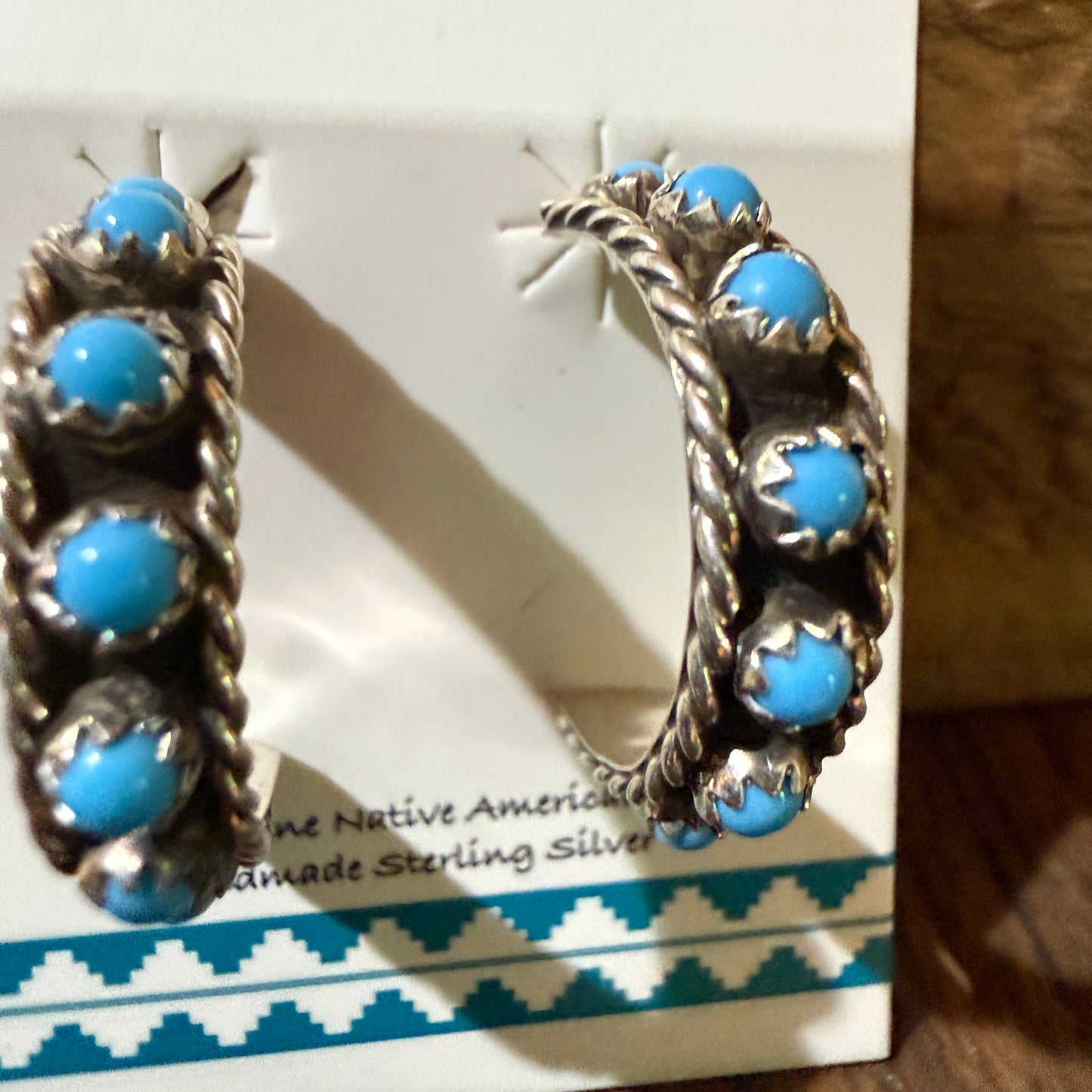 Navajo Handmade Falencia Yazzie Kingman Sterling Silver Hoop Earrings 0.75in