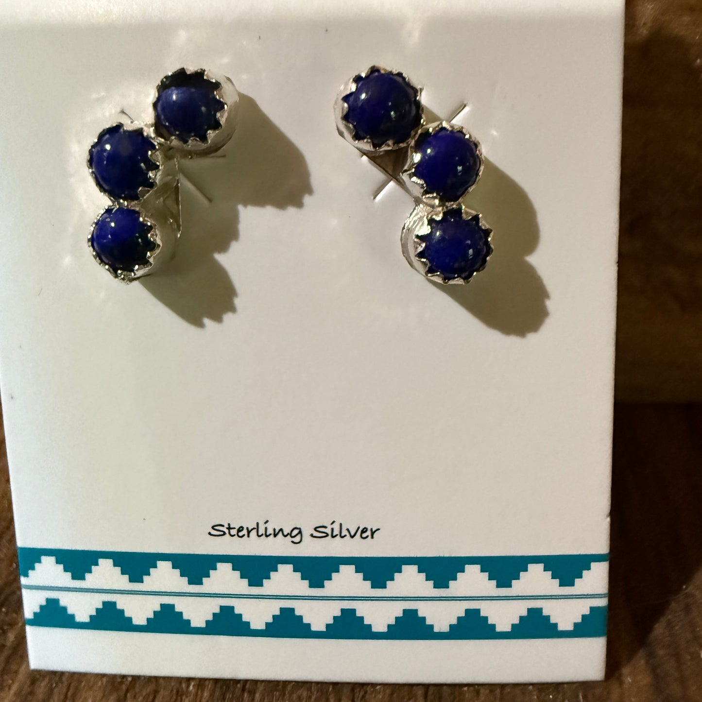 Zuni Handmade Dark Lapis Stud Earrings Sterling Silver By Janice Spencer