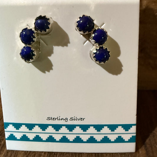 Zuni Handmade Dark Lapis Stud Earrings Sterling Silver By Janice Spencer