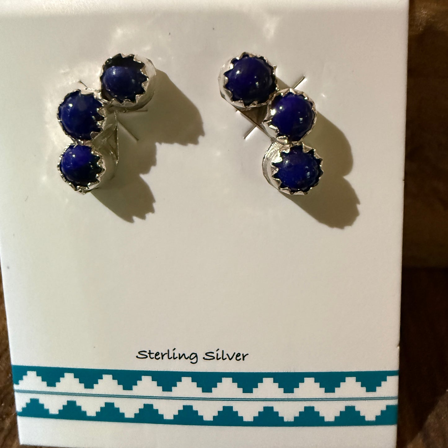 Zuni Handmade Dark Lapis Stud Earrings Sterling Silver By Janice Spencer