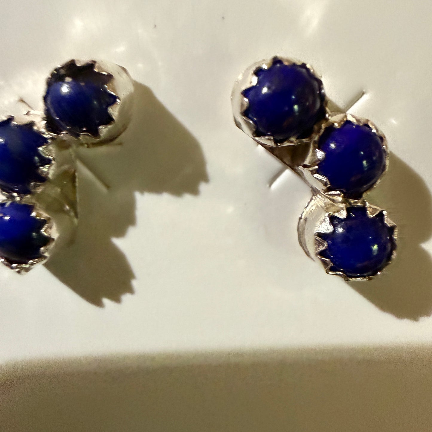 Zuni Handmade Dark Lapis Stud Earrings Sterling Silver By Janice Spencer