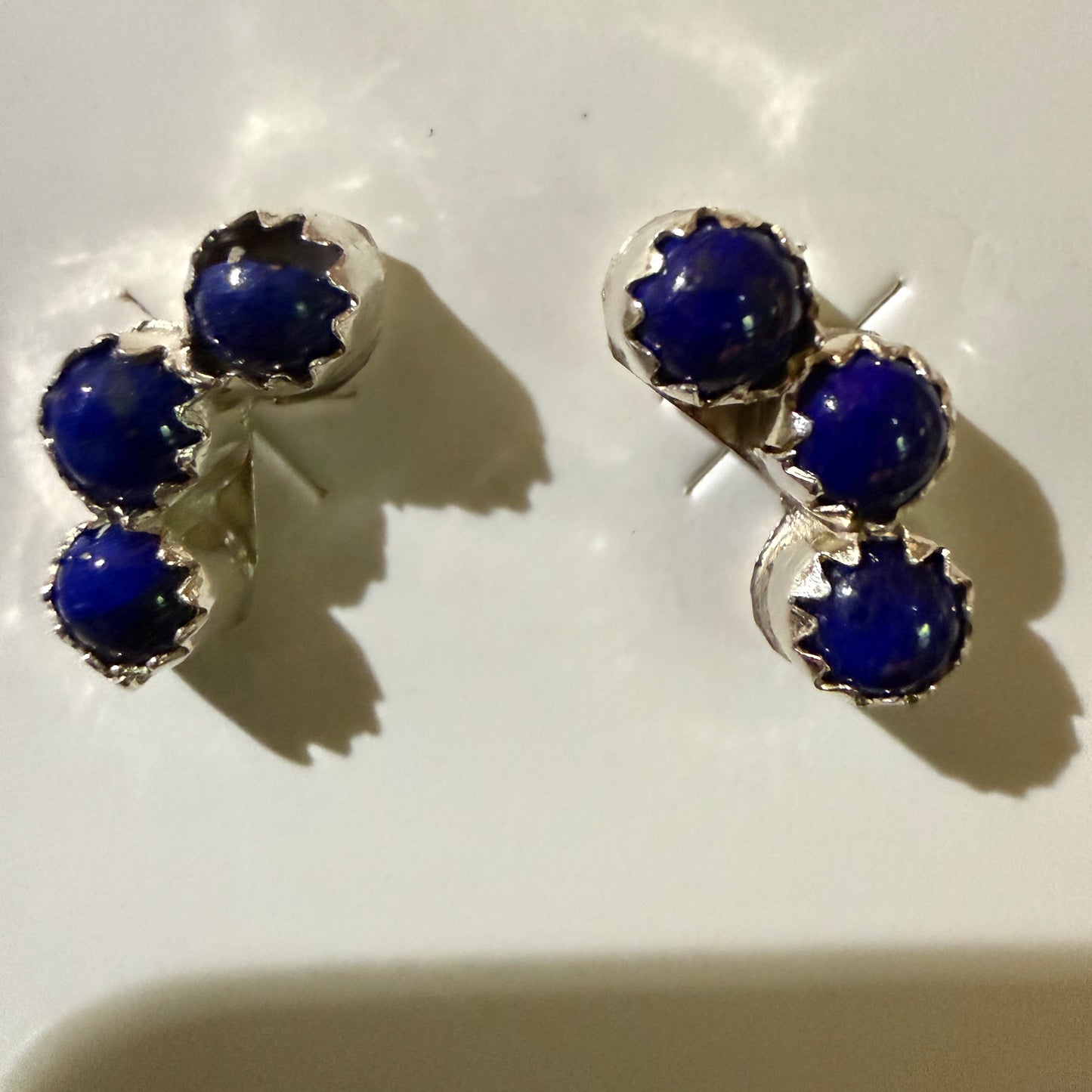 Zuni Handmade Dark Lapis Stud Earrings Sterling Silver By Janice Spencer