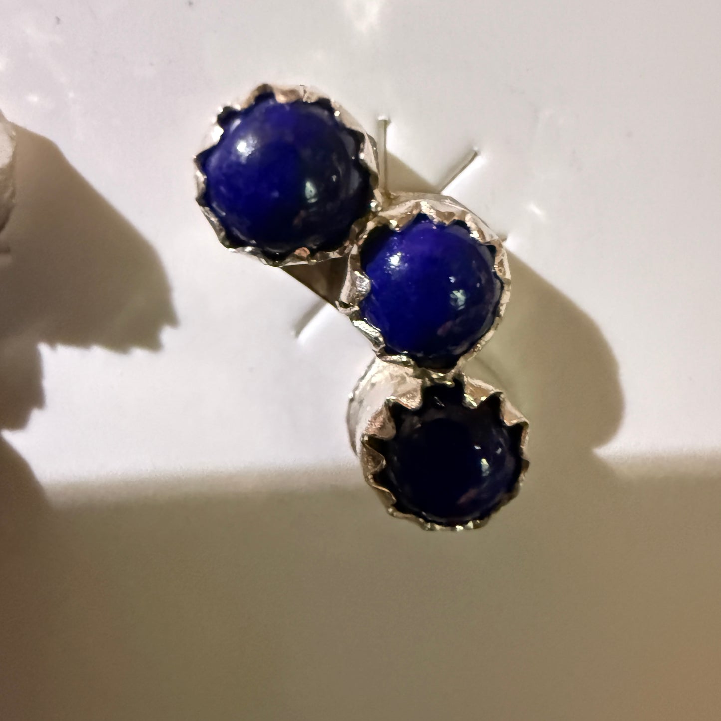 Zuni Handmade Dark Lapis Stud Earrings Sterling Silver By Janice Spencer