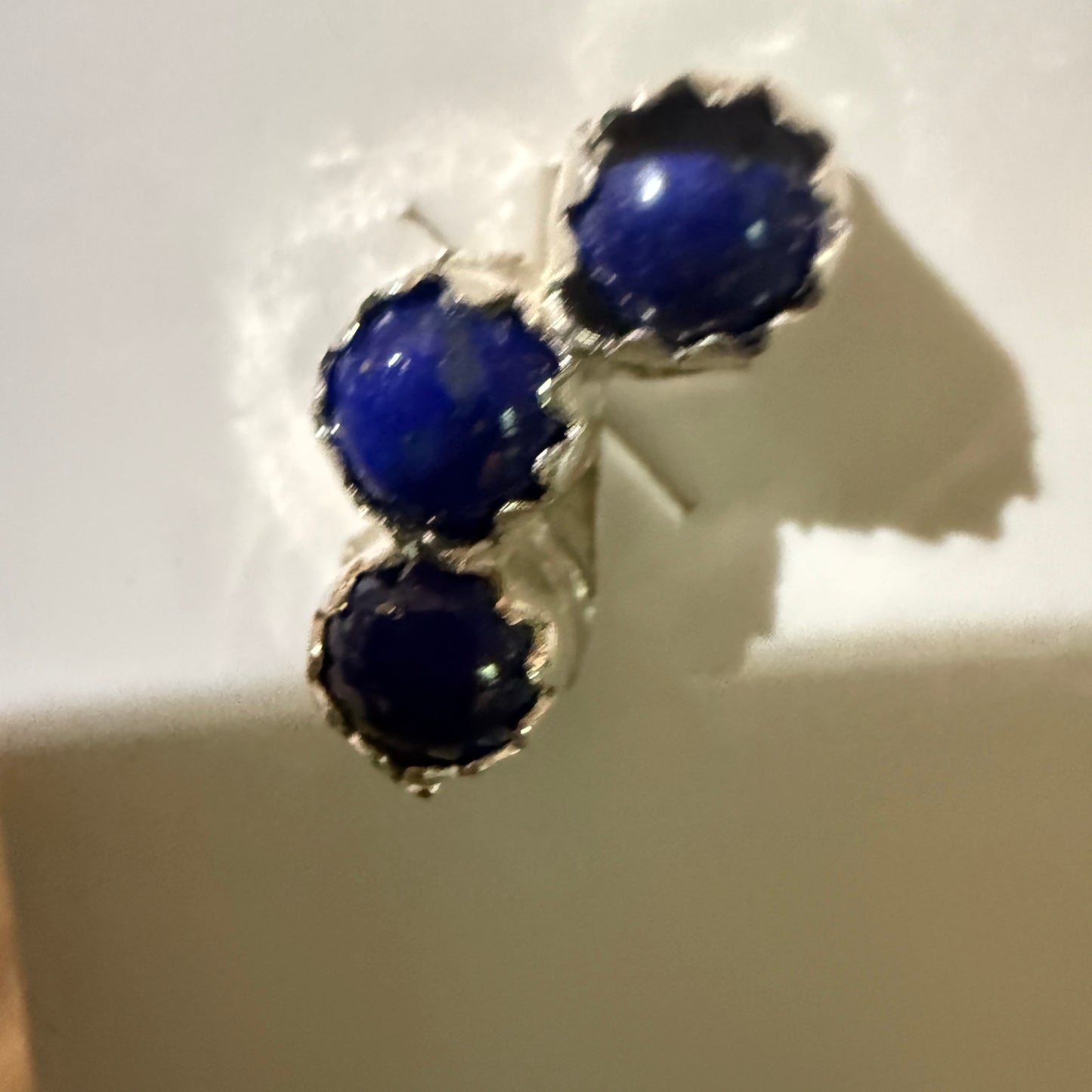 Zuni Handmade Dark Lapis Stud Earrings Sterling Silver By Janice Spencer