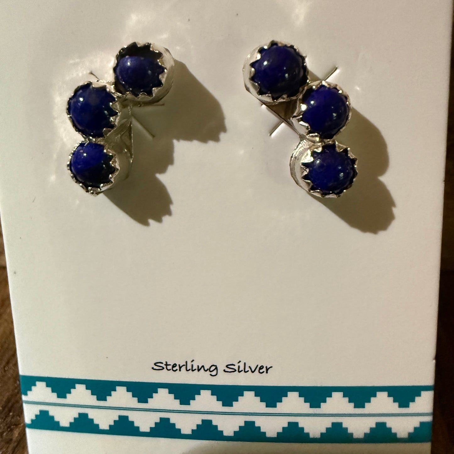 Zuni Handmade Dark Lapis Stud Earrings Sterling Silver By Janice Spencer