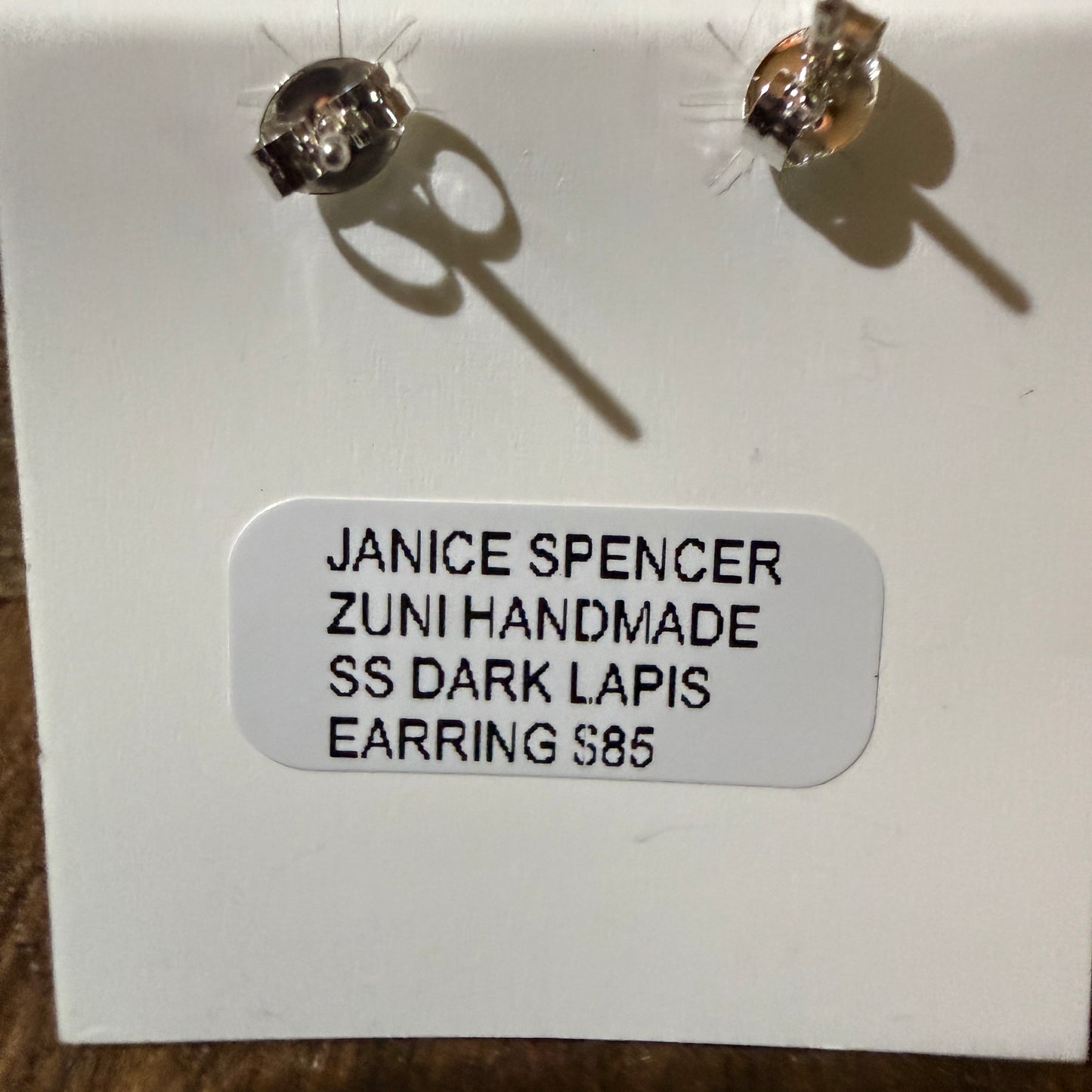 Zuni Handmade Dark Lapis Stud Earrings Sterling Silver By Janice Spencer