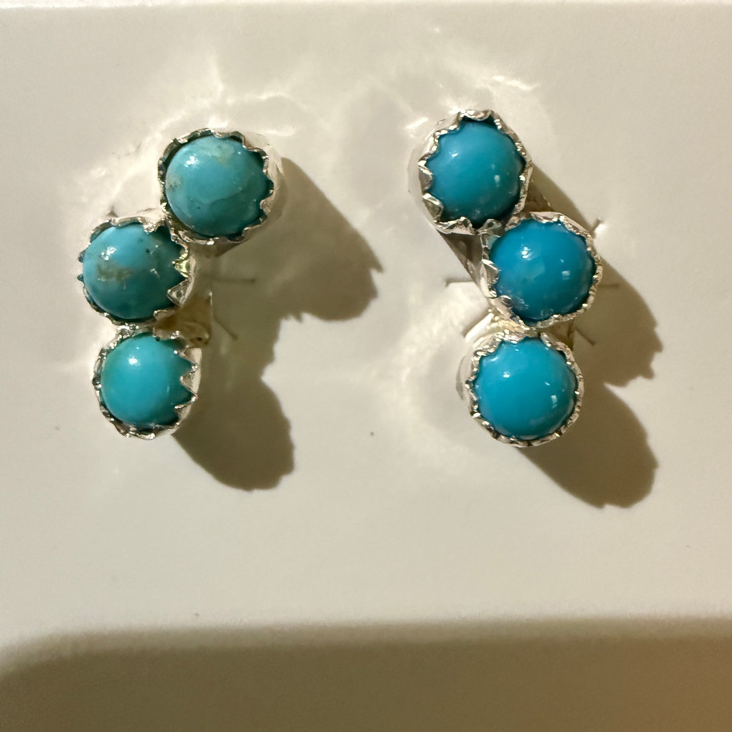 Zuni Handmade Turquoise Stud Earring Sterling Silver By Janice Spencer Kingman
